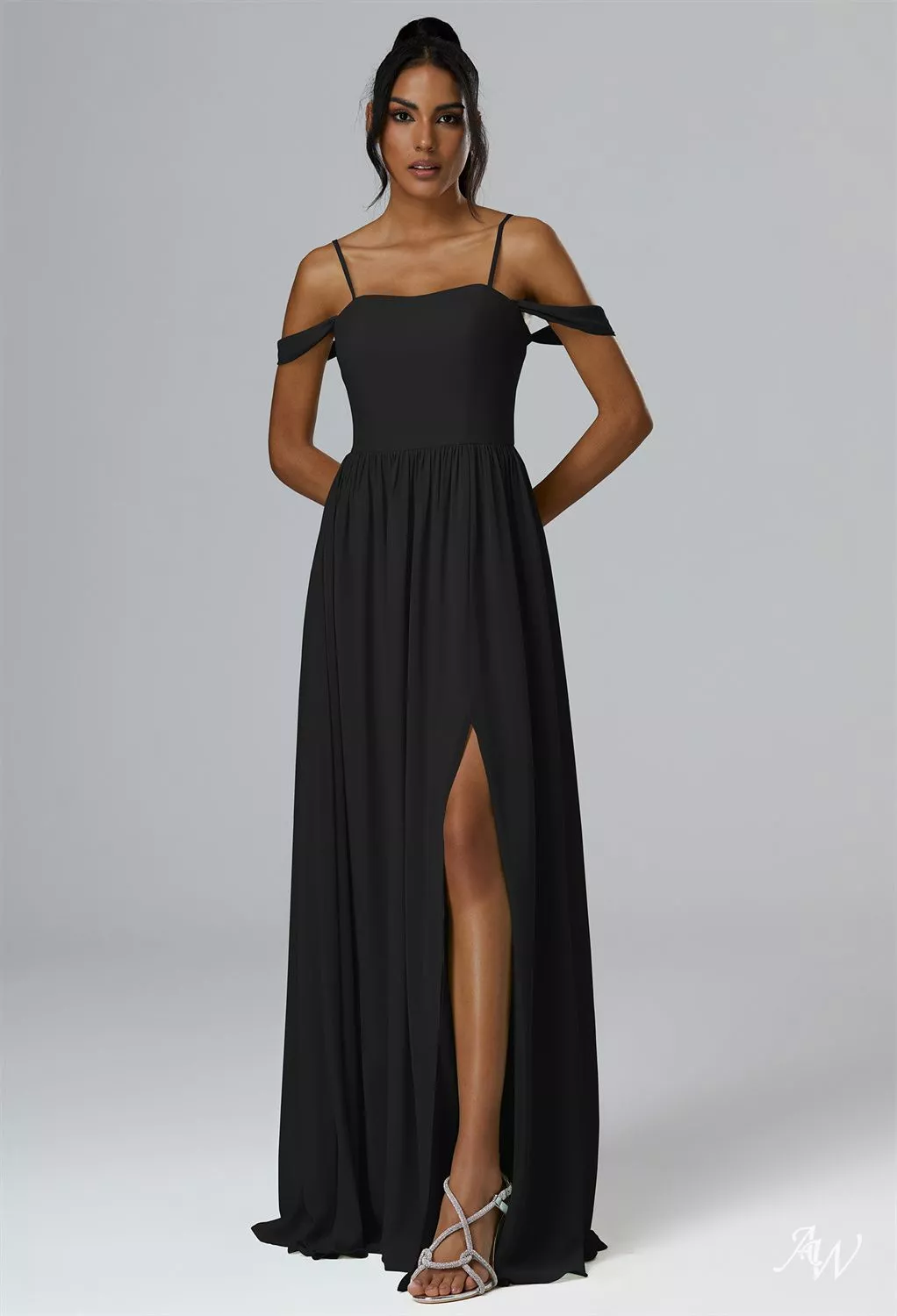 green emerald velvet dress BABARONI Off-The-Shoulder Lace-Up Dress with Slit Black, Black / US0 main image 1