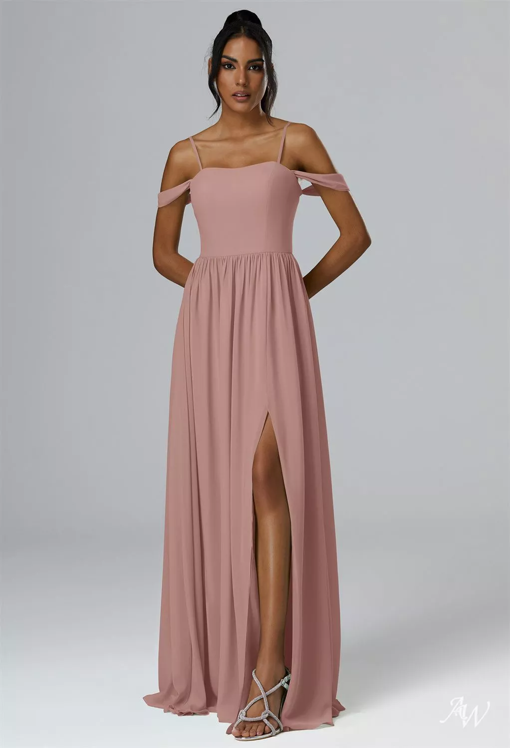 AW.Bridal A-line Sweetheart Neckline Floor Length Sleeveless Spaghetti Straps Pleat Split Long Bridesmaid Dresses Dress Dusty Rose Size 6
