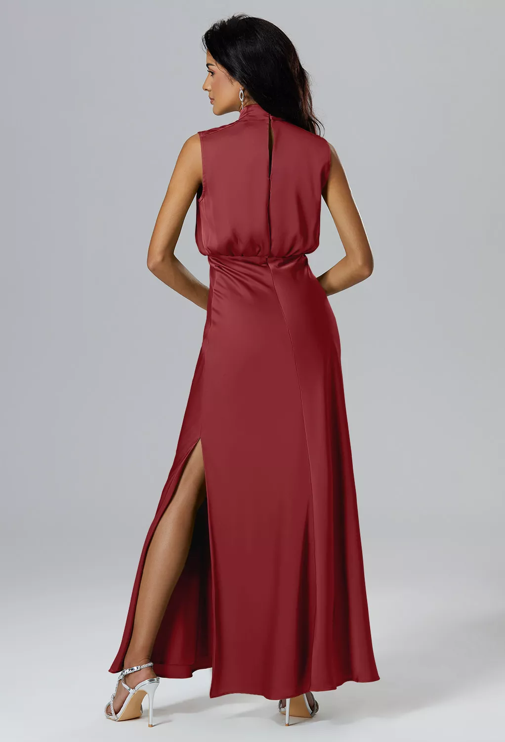 slim fit dress slacks Burgundy Velvet Wrap V Neckline Dress With Organza Sleeves main image 1