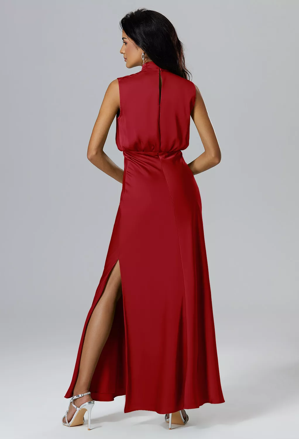 claret evening dresses Moonlit Gaze Dress - Claret Mermaid Midi with Slit Sleeves XS main image 0