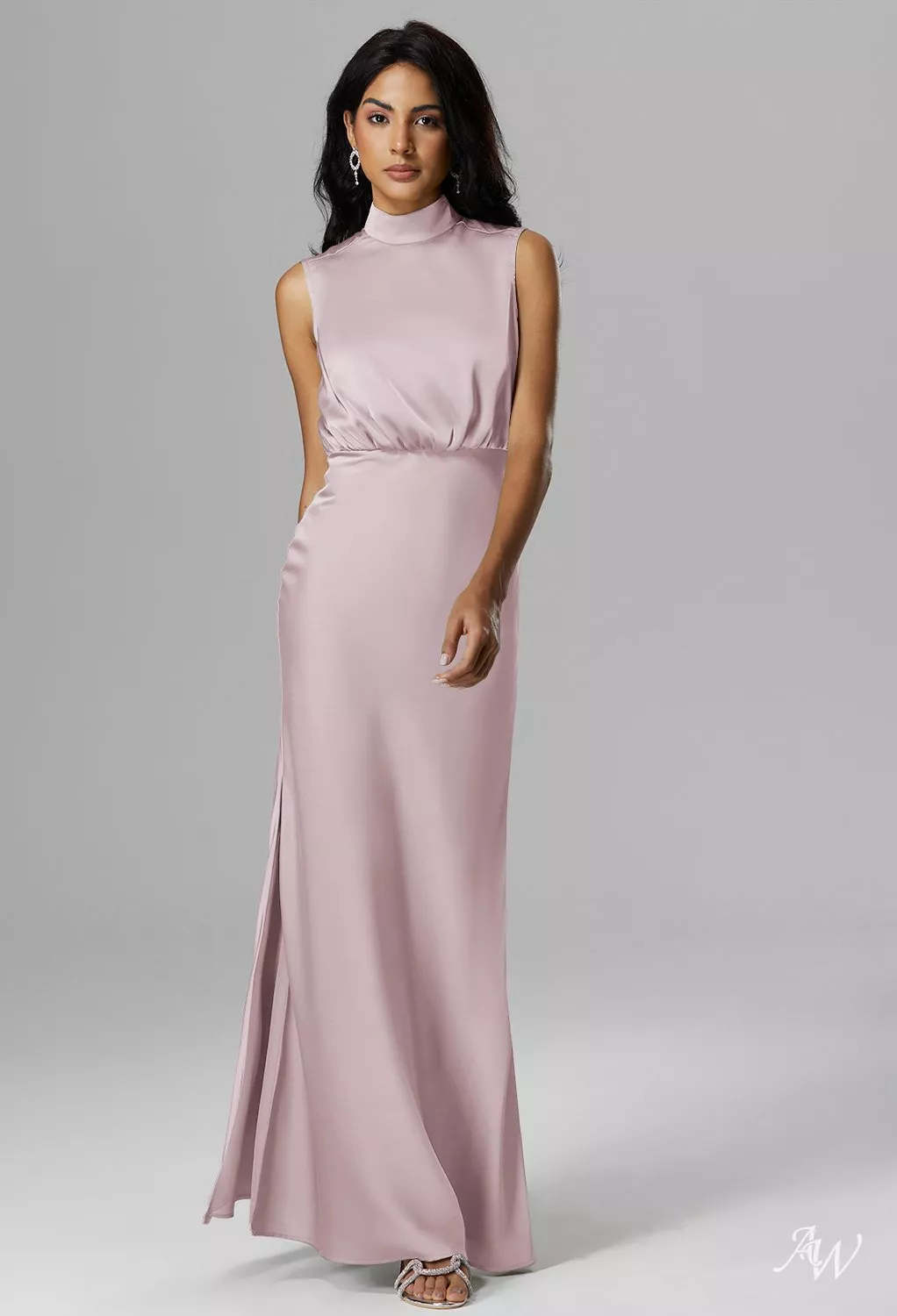 dusty pink satin bridesmaid dresses AW.Bridal A-line Turtleneck Floor Length Sleeveless Ruching Split Long Dress Rose Size 4 Button&nbspdown Cotton Women's Backless Elegant Color:EGGPLANT Spaghetti Strap Style