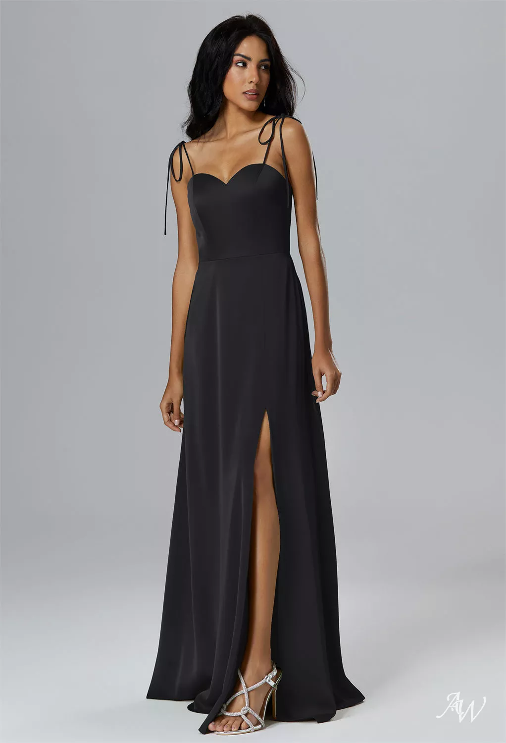 black metallic satin bridesmaid dress Mac Duggal Women's Metallic Cowl Back Column Gown - Black main image 1