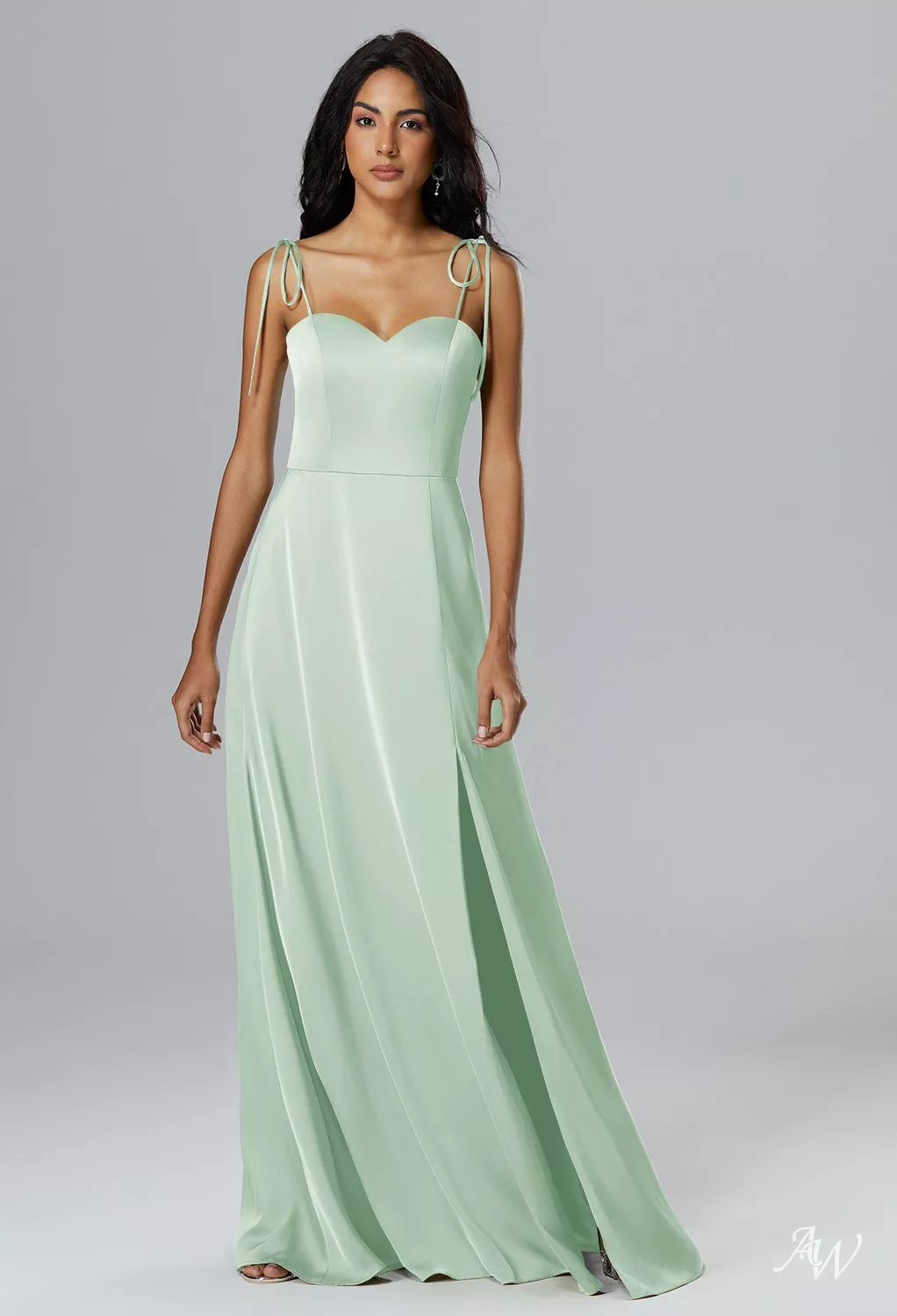 AW.Bridal A-line Sweetheart Neckline Floor Length Sleeveless Spaghetti Straps Satin Split Long Bridesmaid Dresses Dress Reed Size 18