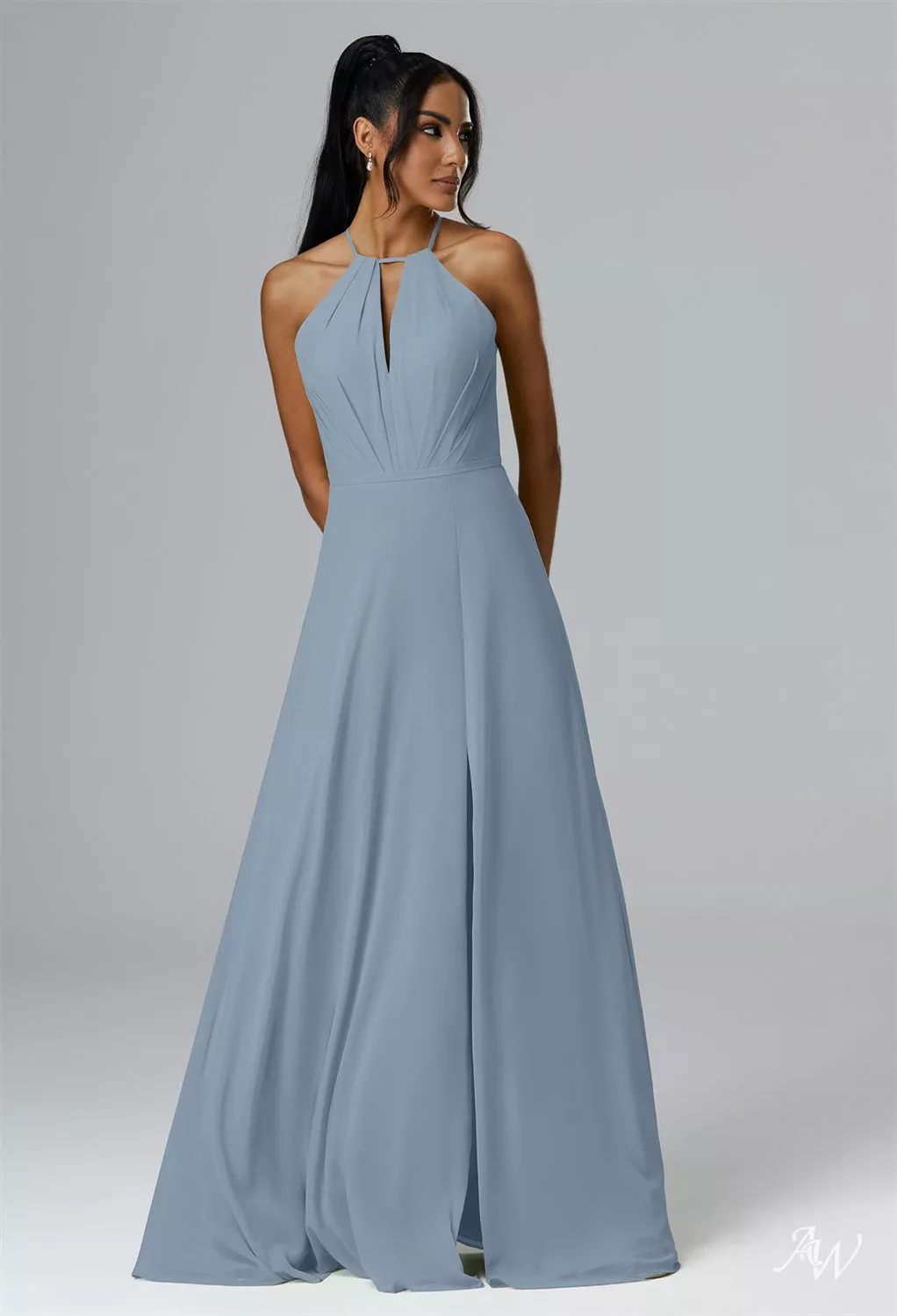 black and white flared dress Ophelia Dusty Blue Maxi Dress with Tie Detail from Lace & Beads – Urbanheer main image 0