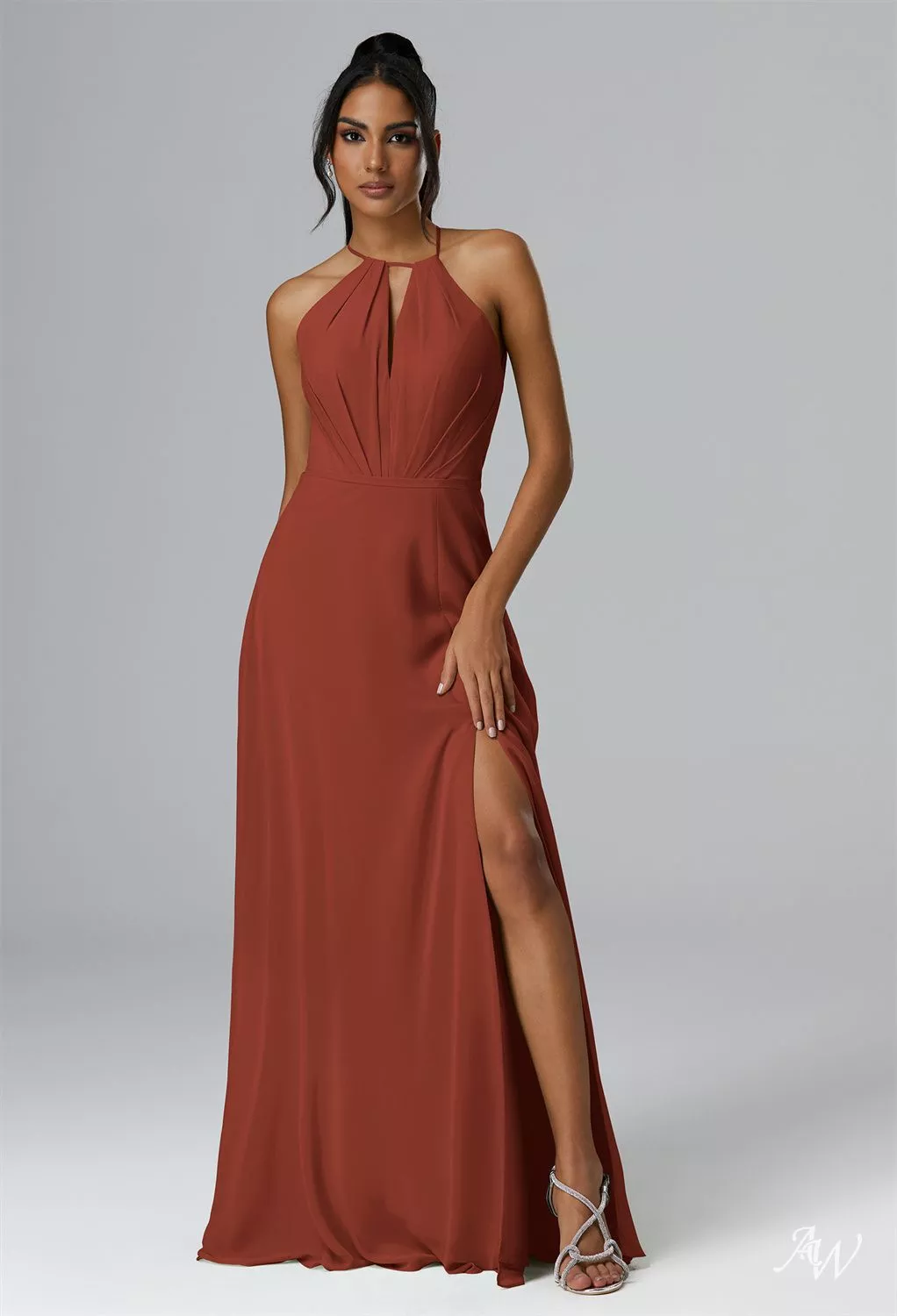 rust brown formal dress Cara | RUST Matte Satin High-Neck Maxi Dress main image 1