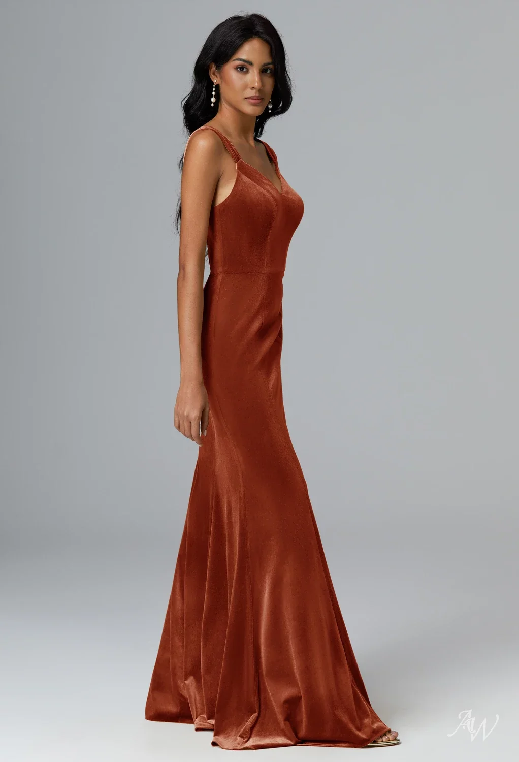 AW.Bridal Mermaid V-Neck Floor Length Sleeveless Long Bridesmaid Dresses Dress Burnt Orange Size 8