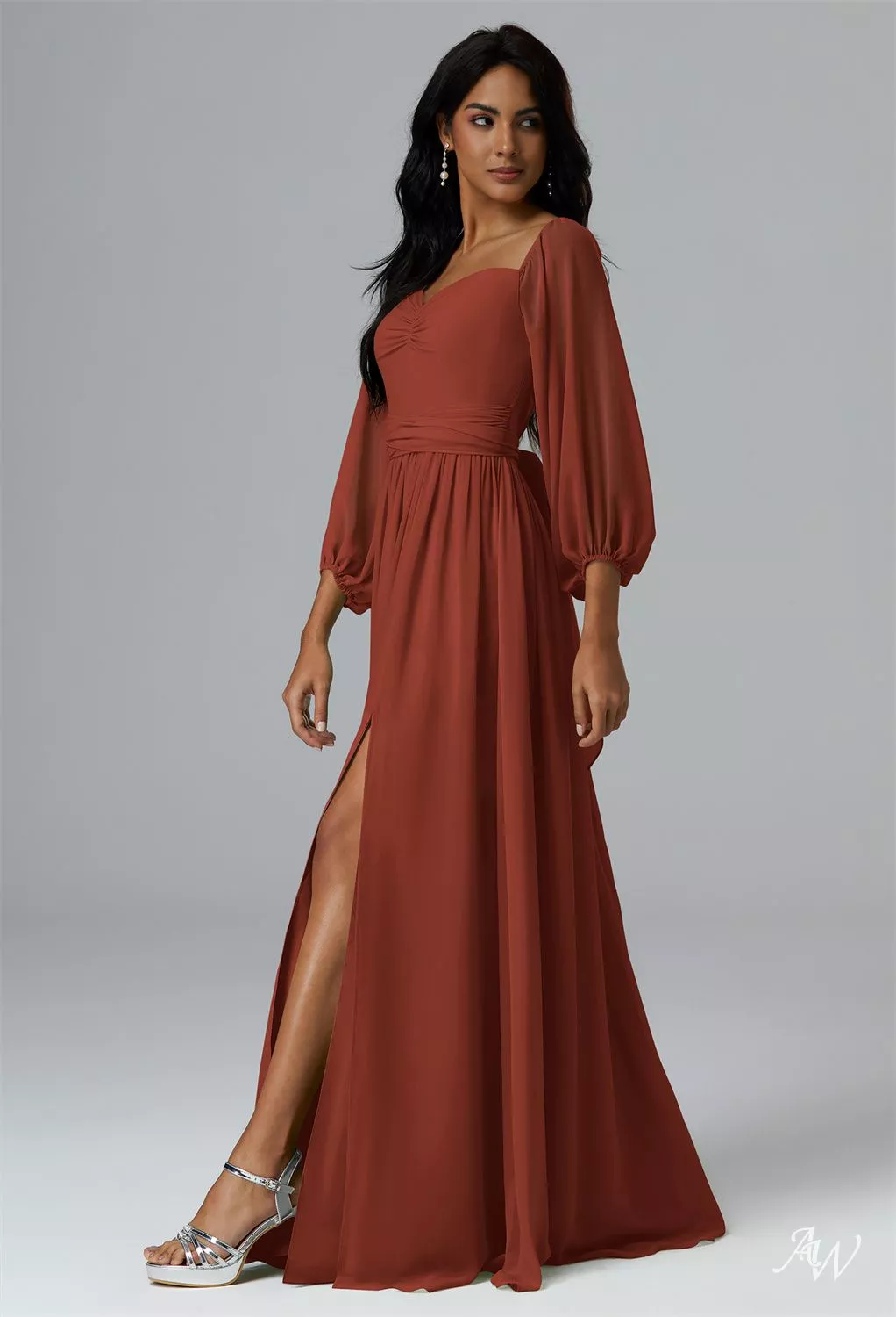 rust brown bridesmaid dress One Shoulder Satin Bridesmaid Dress