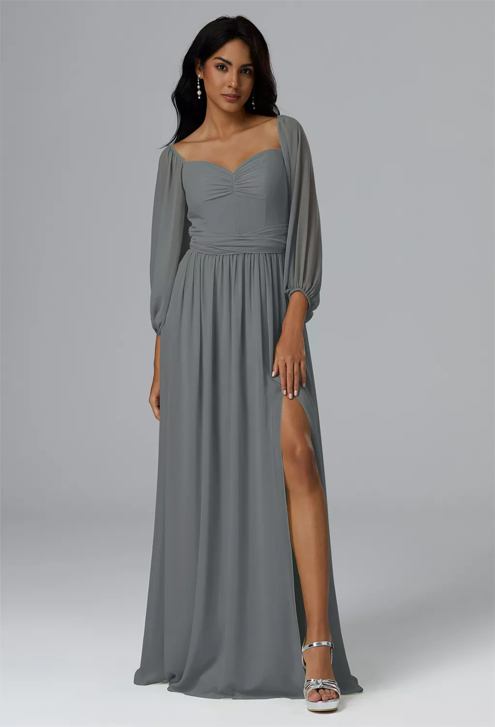 grey flowy bridesmaid dresses Gray Off Shoulder Maxi Dress main image 0