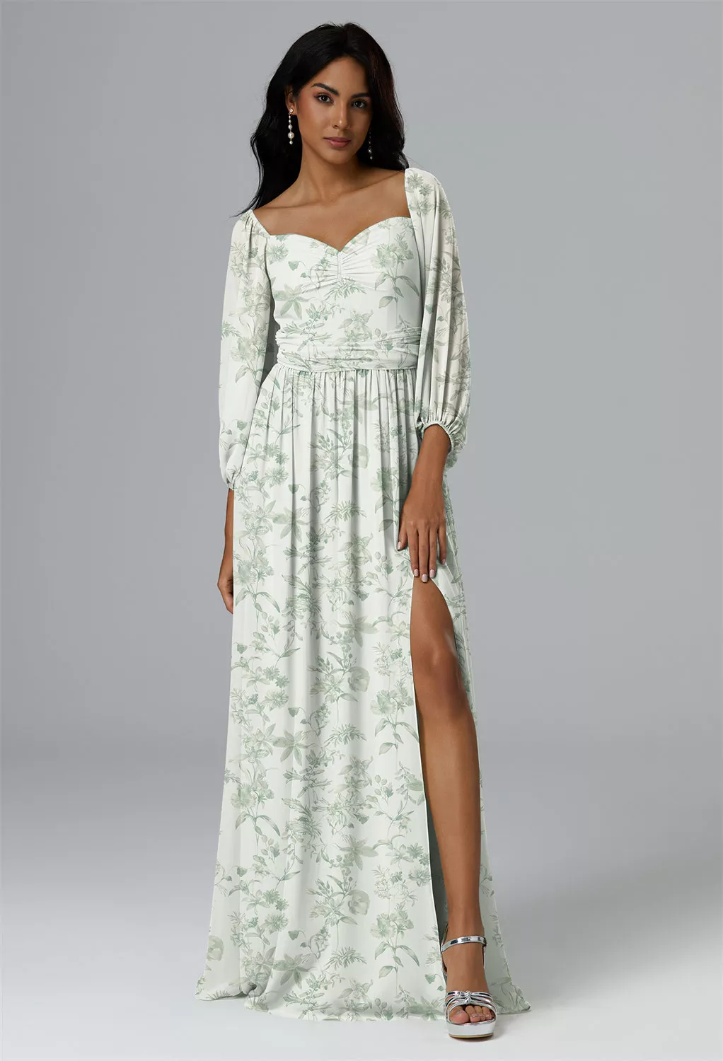 long grey floral dress Buy Grey Floral Printed Dress with Peach Drape Online for Woman main image 0