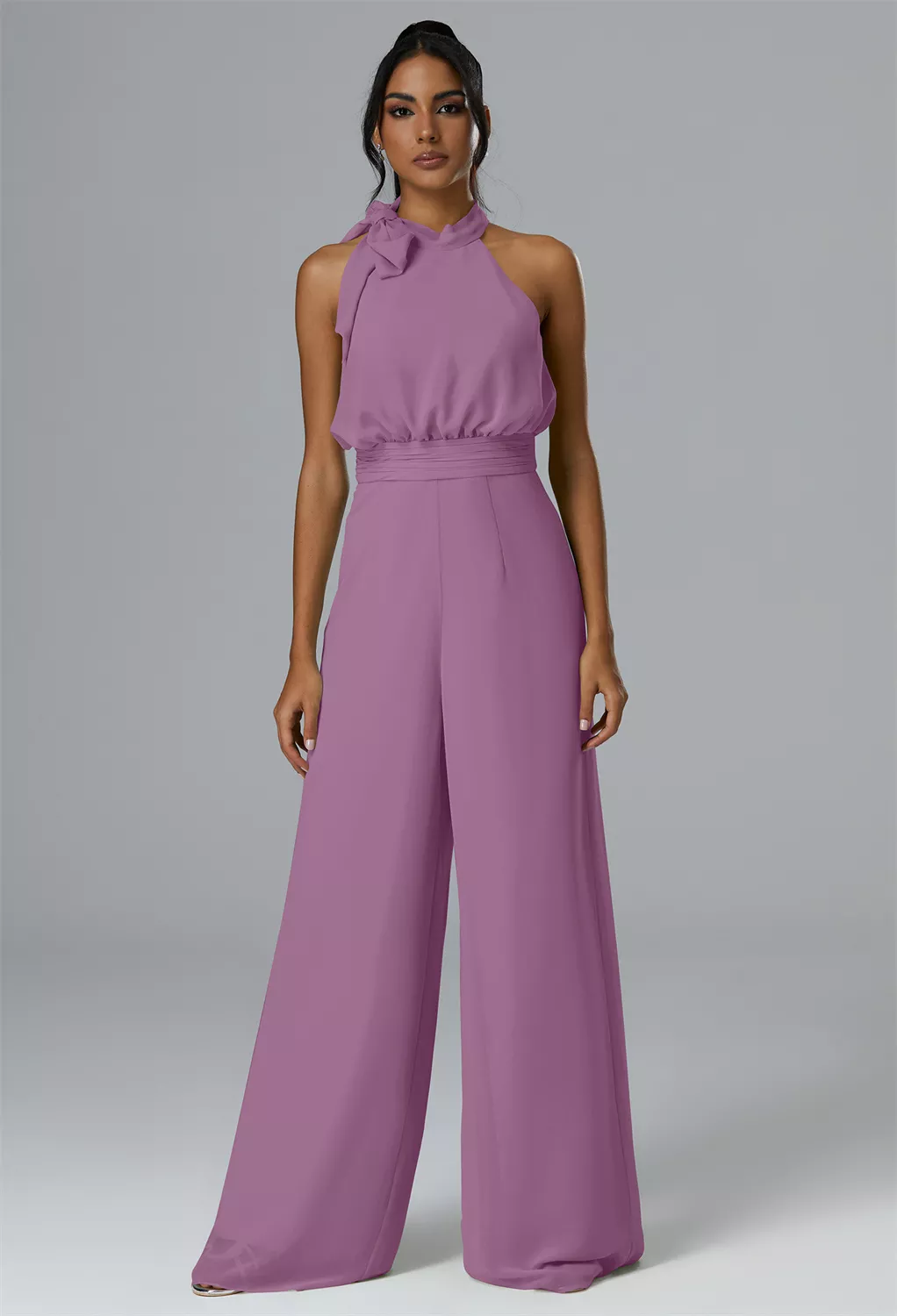 pink orchid bridesmaid dresses Spaghetti Strap Cold Shoulder A-Line Long Bridesmaid Dress main image 1
