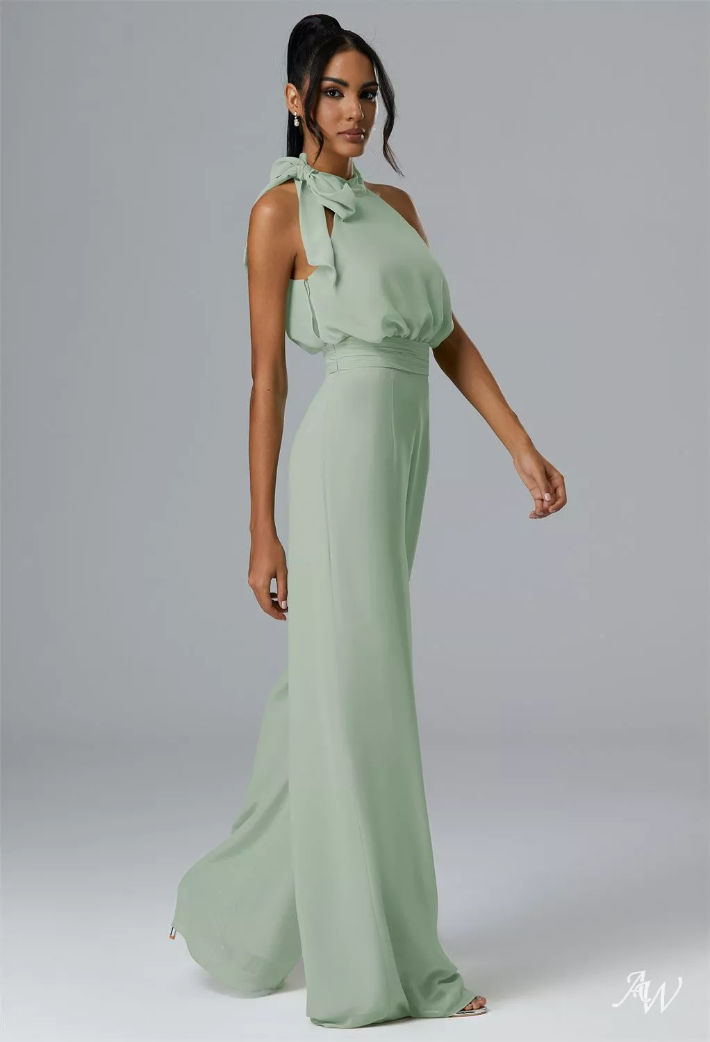 long flowing bridesmaid dresses Dusty Lavender A-line One Flowing Shoulder Pleated Chiffon Long Bridesmaid Dress Dusty Lavender / US 16 main image 1