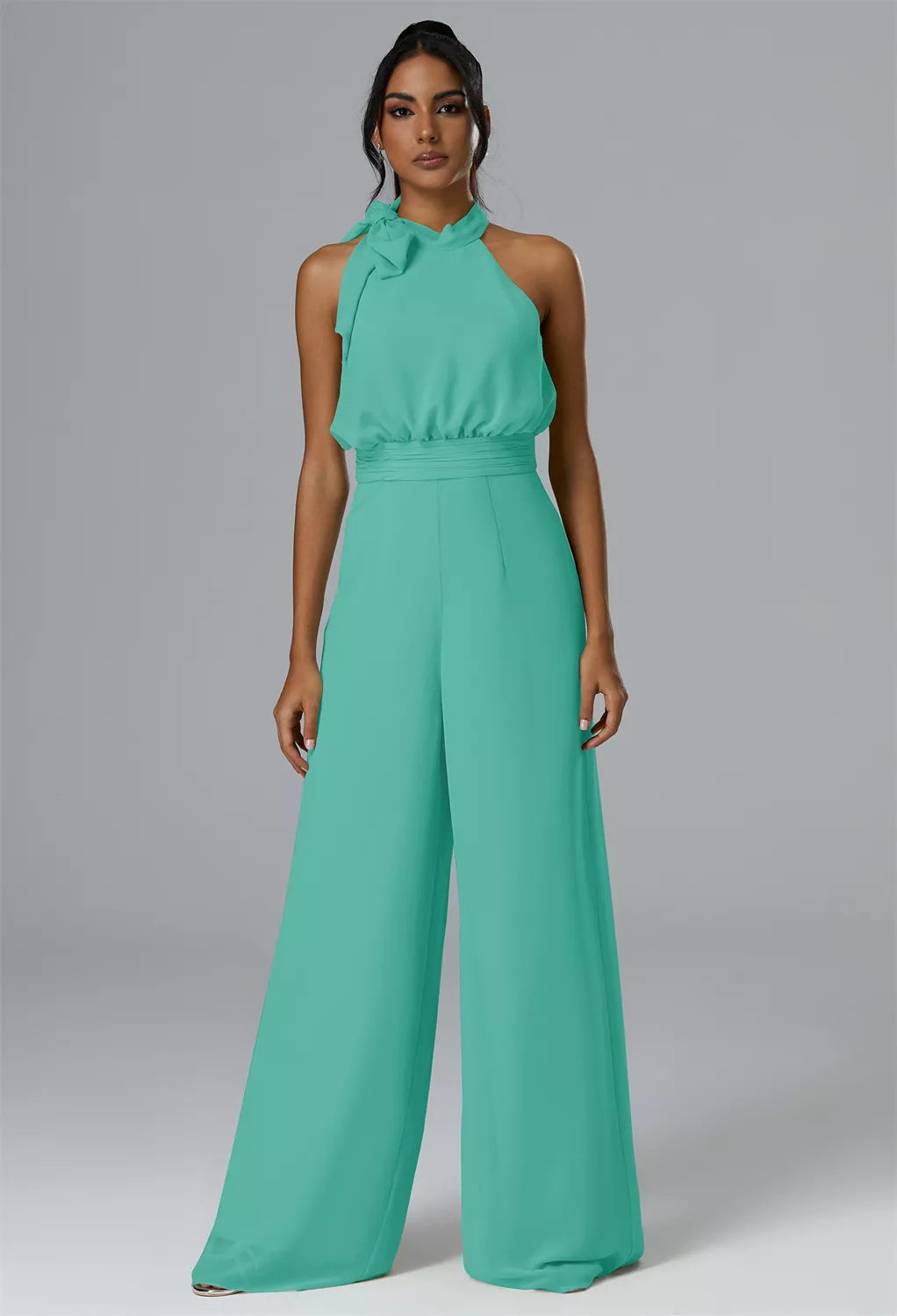 tiffany blue chiffon bridesmaid dresses Cowl Back Crepe Bridesmaid Dress
