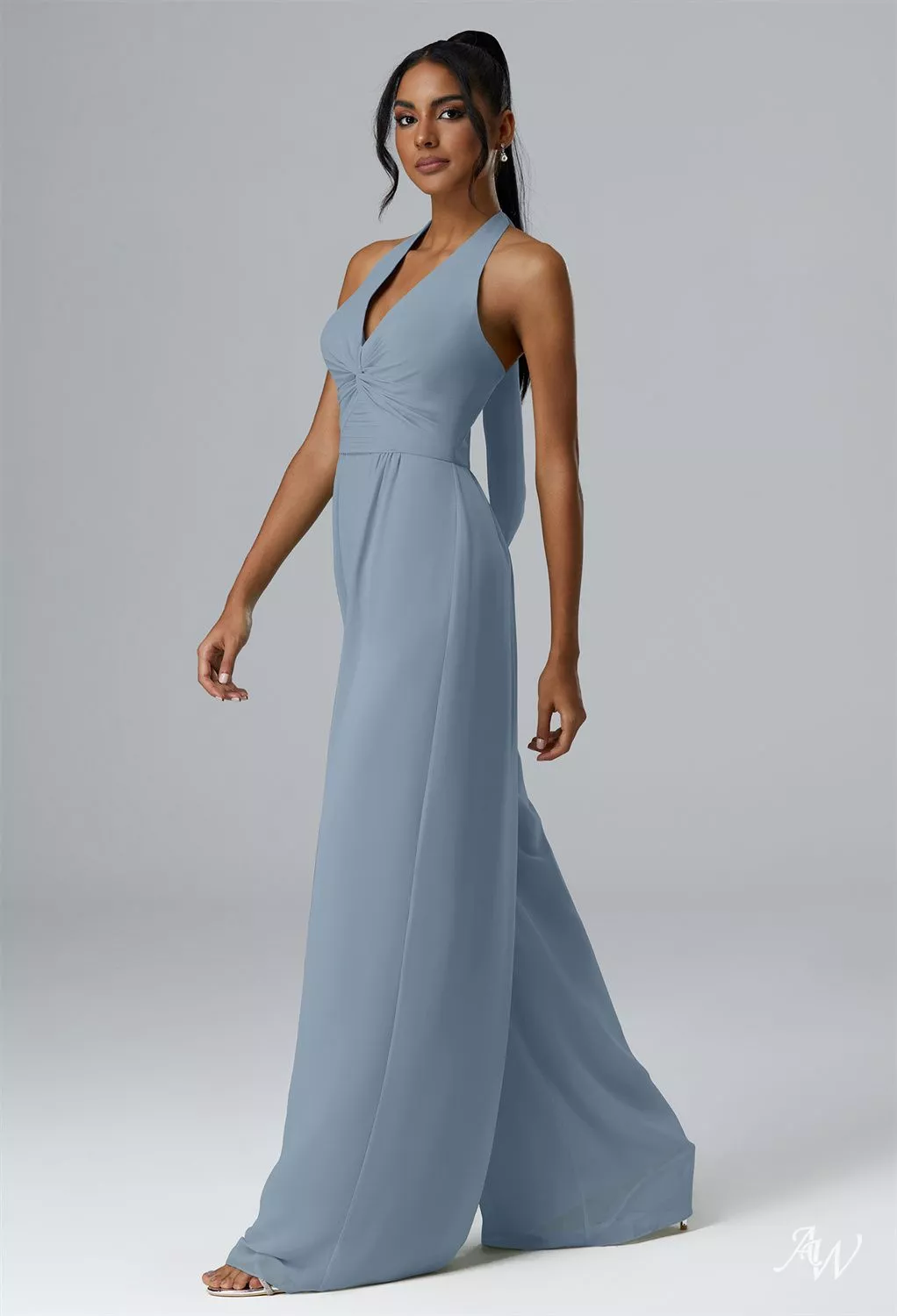 white christmas dresses Mismatched A-line Dusty Blue Chiffon Long Custom Bridesmaid Dresses , BN1278