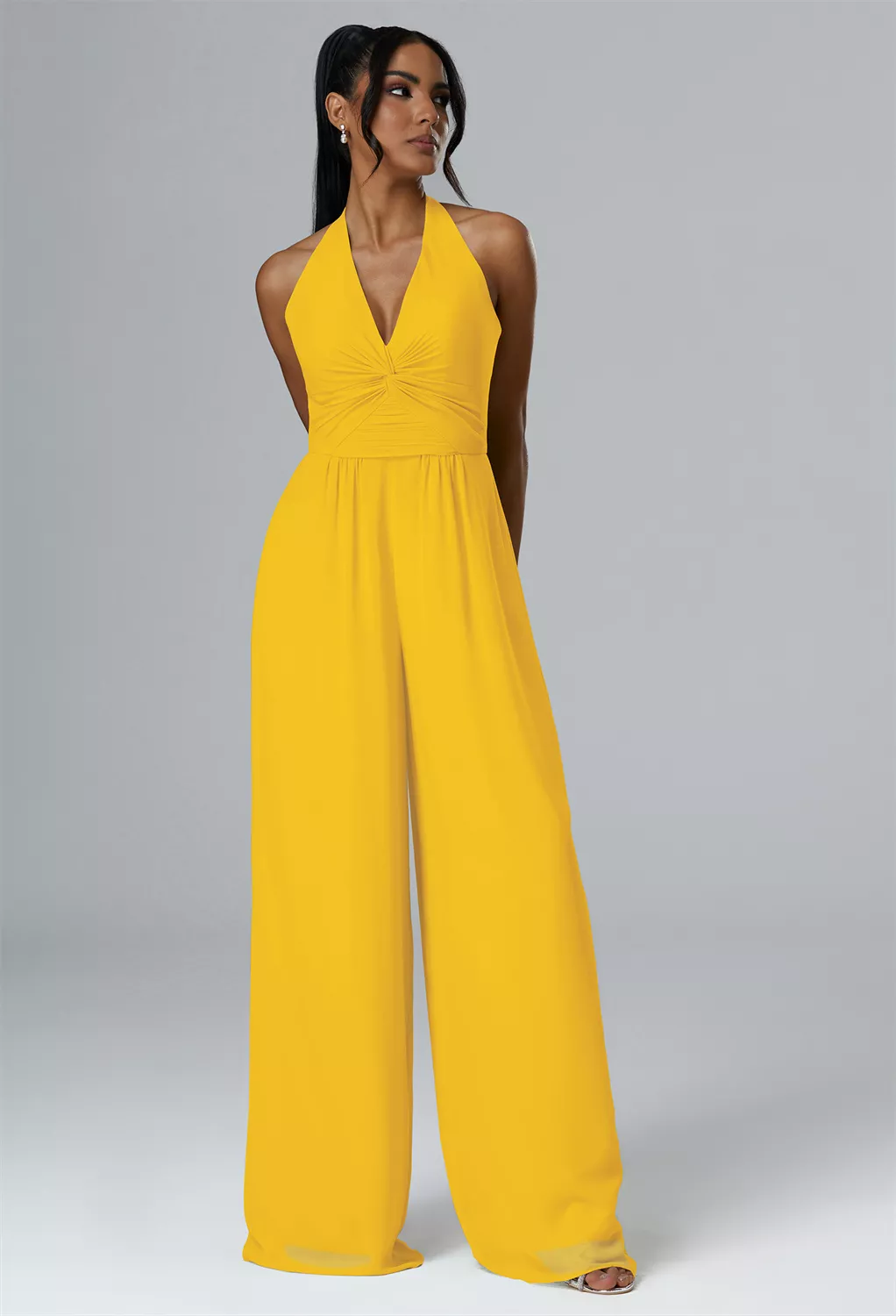 yellow country bridesmaid dresses Modest Light Yellow Chiffon Bridesmaid Dress- JLDressCA US24W / Pic Color