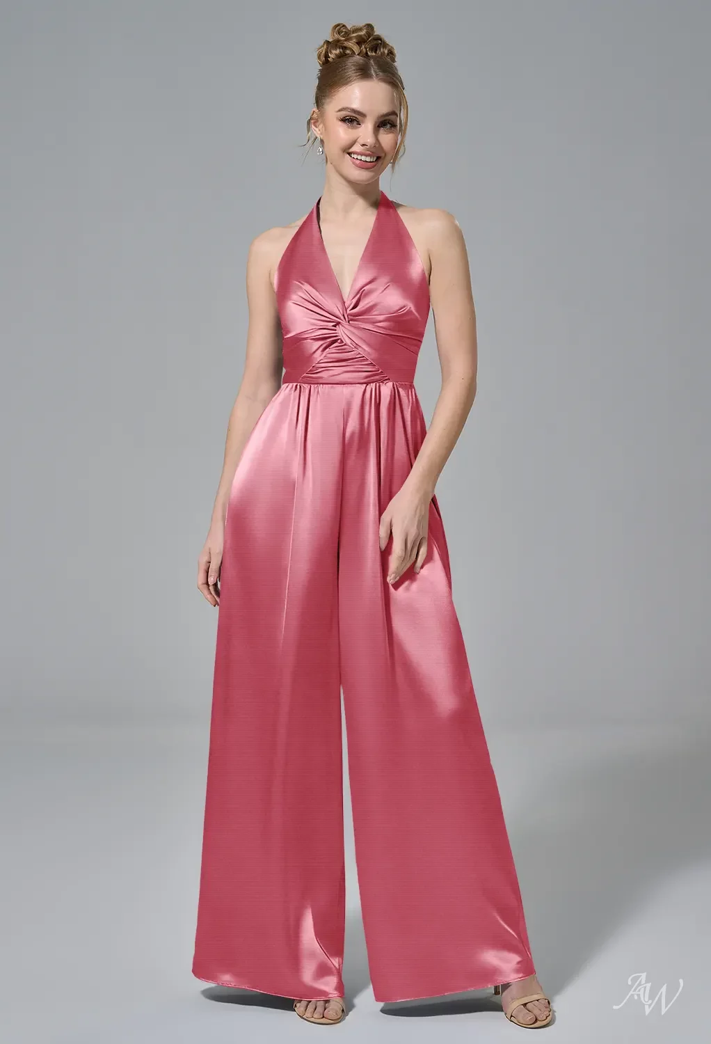 satin coral bridesmaid dresses AW.Bridal Stretch Jumpsuit Halter Neckline Floor Length Sleeveless Dress Pink Size 16 Please get in touch Size 41 UNDERWRAPS Black Mini Dress Size:40W X 32L