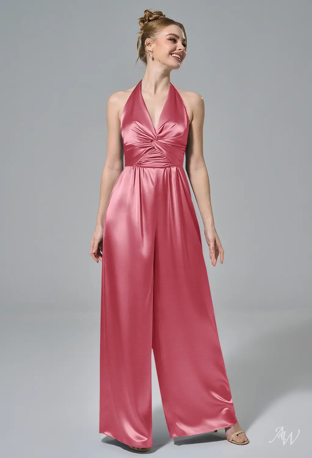 AW Semplice Stretch Satin Coral Pink Bridesmaid Dresses | AW.Bridal