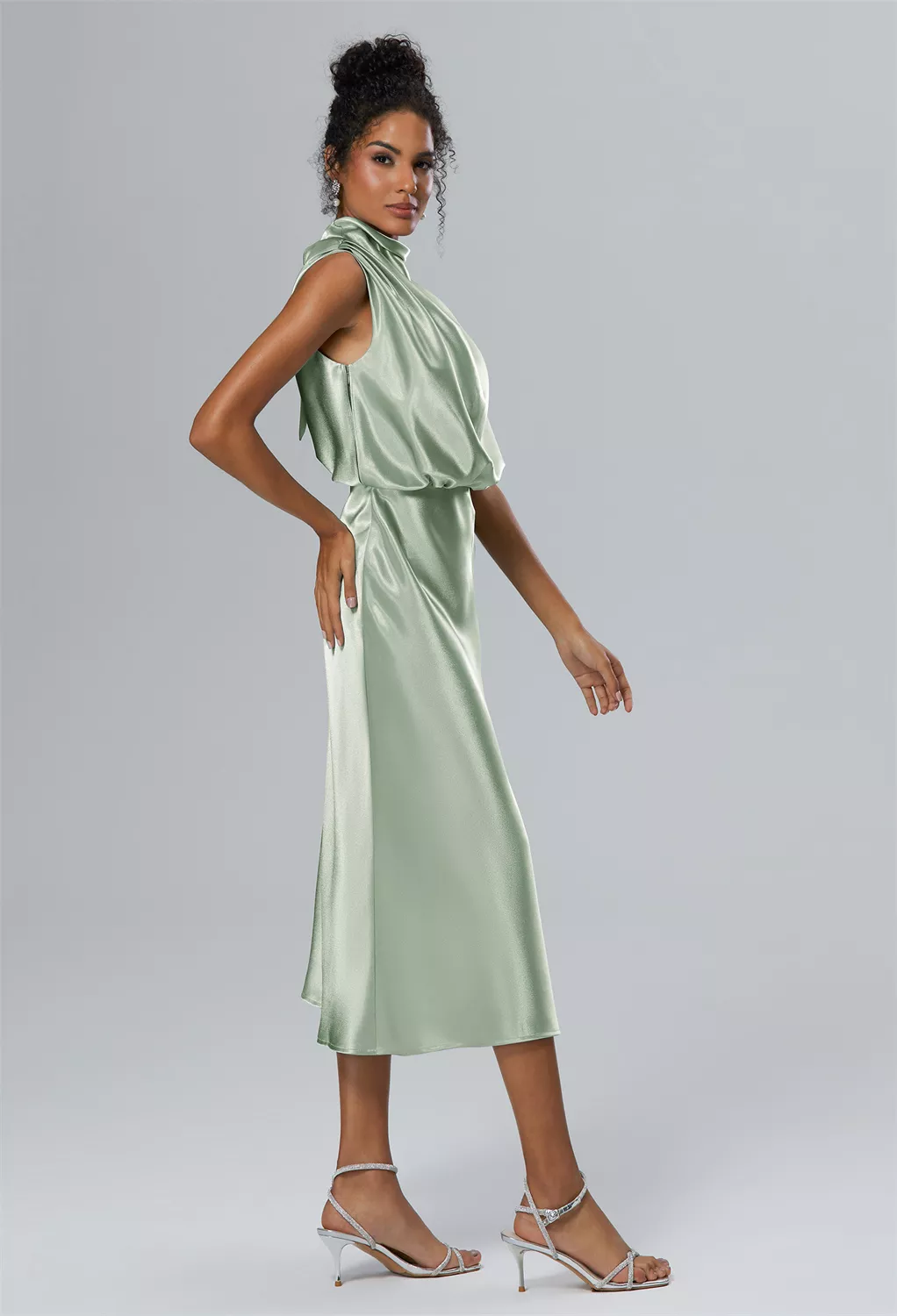 AW Margot Crystal Satin Sage Green Bridesmaid Dresses | AW.Bridal