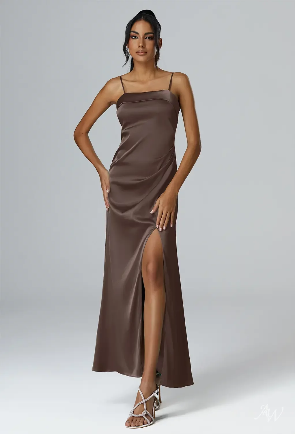 brown ankle length dress AW.Bridal A-line Square Neckline Sleeveless Spaghetti Straps Satin Split Wedding Guest Dresses Seal Size 16 Color:Optional (ivory/ivory) Lavetir sells a large Night out Wedding, Bridesmaid and Prom