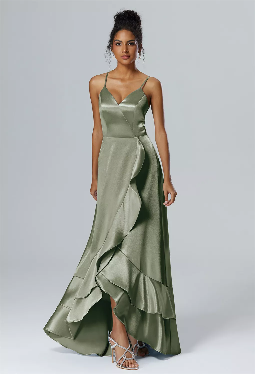 knee length dresses for ladies Dusty Rose Stretch Satin Bridesmaid Dresses Halter Straps V-Neck Lace