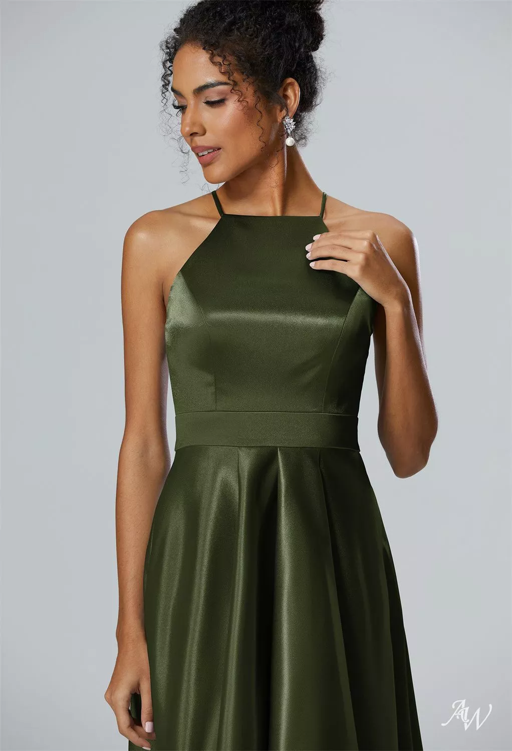 slim fit dress slacks Zapaka Women Olive Bridesmaid with Slit A Line Spaghetti Straps Floor Length Wedding Party Dress, Olive / US14 main image 0