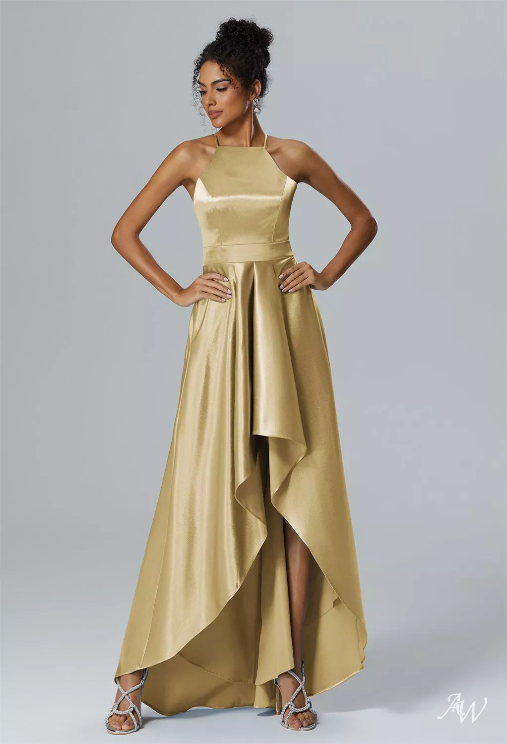 gold halter bridesmaid dress Bridesmaid Dress Champagne 2026 Jersey Halter Long Sleeveless Sheath