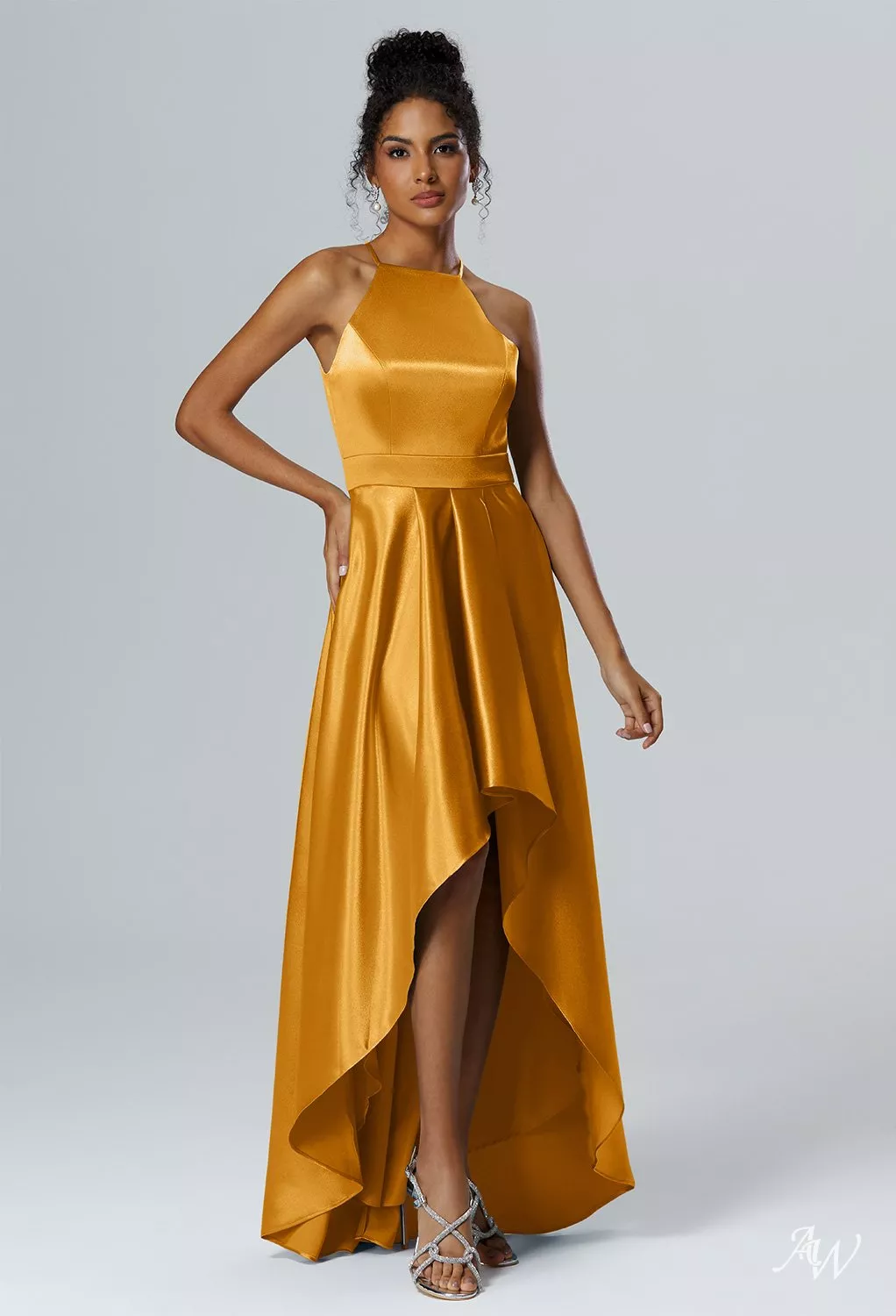 mango bridesmaid dresses AW.Bridal A-line Halter Neckline Hi Lo Sleeveless Crystal Satin Wedding Guest Dress Size 6 colorgrp-51399 Beige Sweater Dress - SIZ:7 polished look Slim