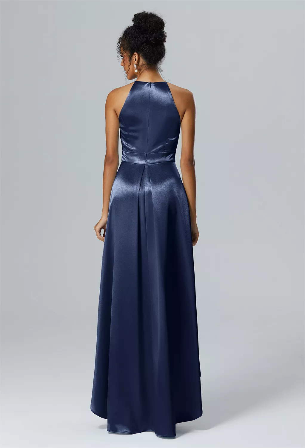 navy blue beach wedding guest dress Simple V Neck Floor Length Long Sleeve Dark Navy Wedding Guest Dress