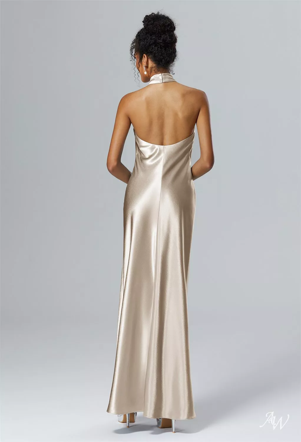 bill levkoff champagne bridesmaid dresses Champagne Soft Satin Spaghetti Straps Cowl Neck Tea-Length Long Brides   MarryLover