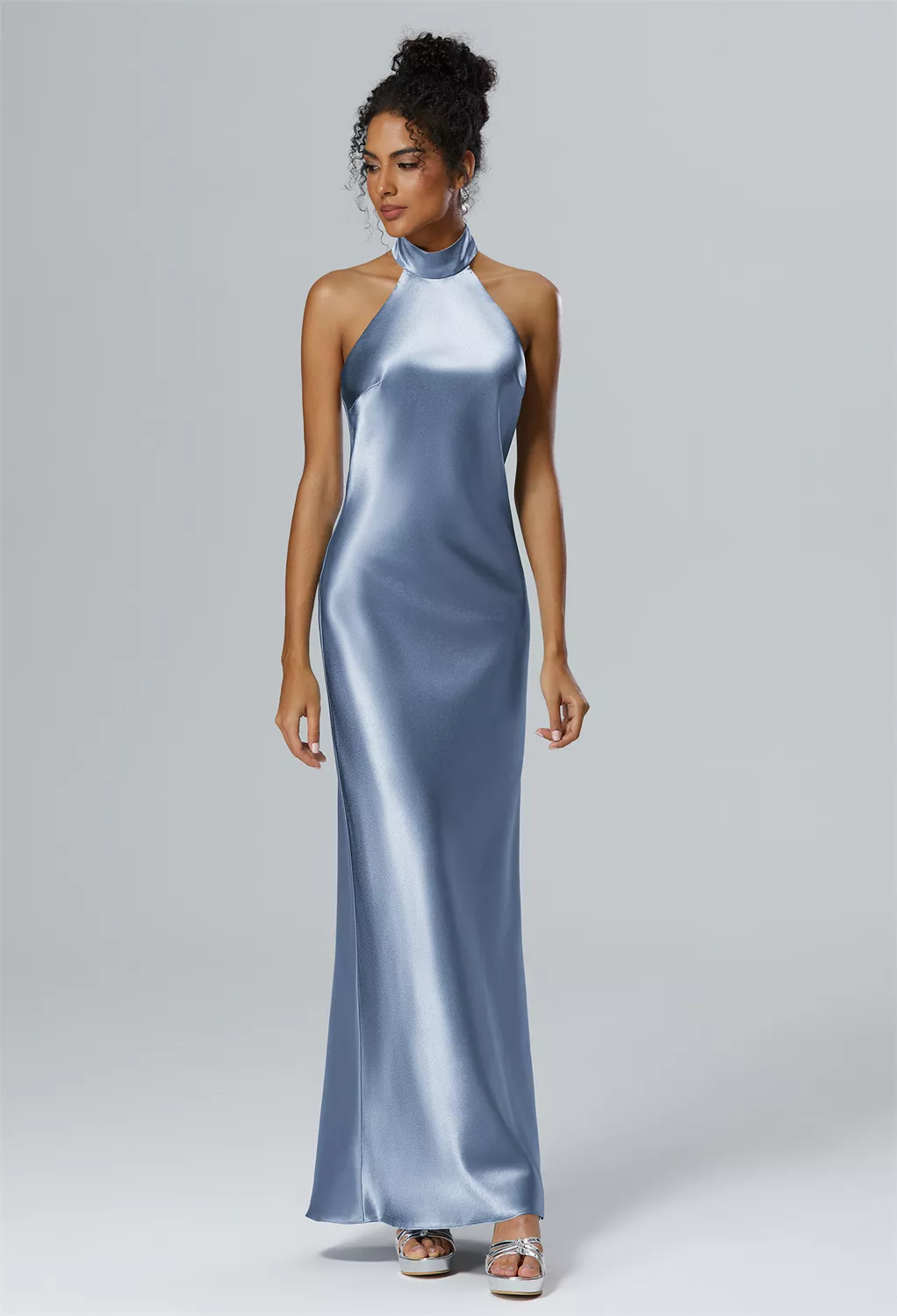 green emerald velvet dress BABARONI One Shoulder Sheath Velvet Gown Dusty Blue Plus size, Dusty Blue / US18 main image 1