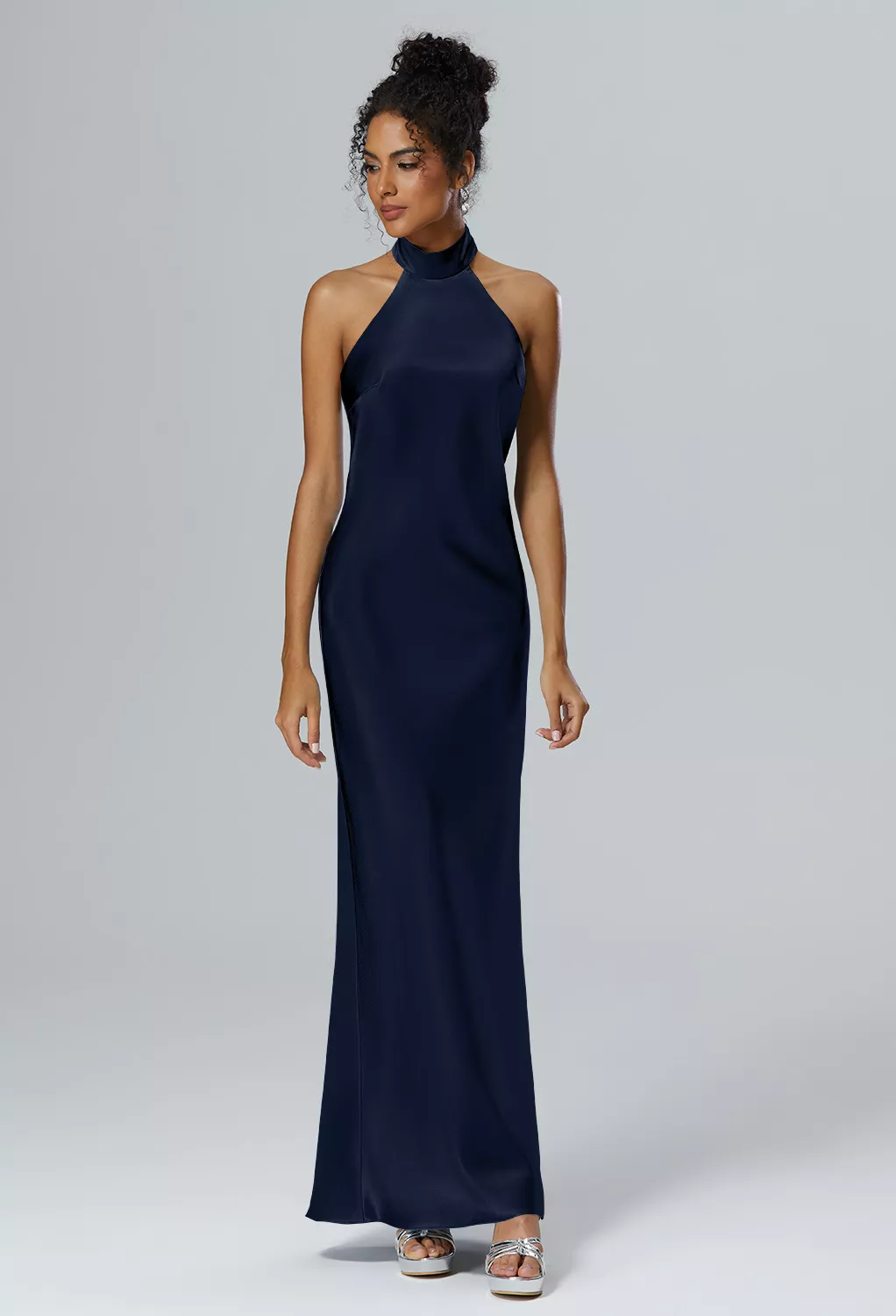 knee length dresses for ladies Backless Dark Navy Blue Long Prom Dresses, Dark Navy Blue Formal Gradu