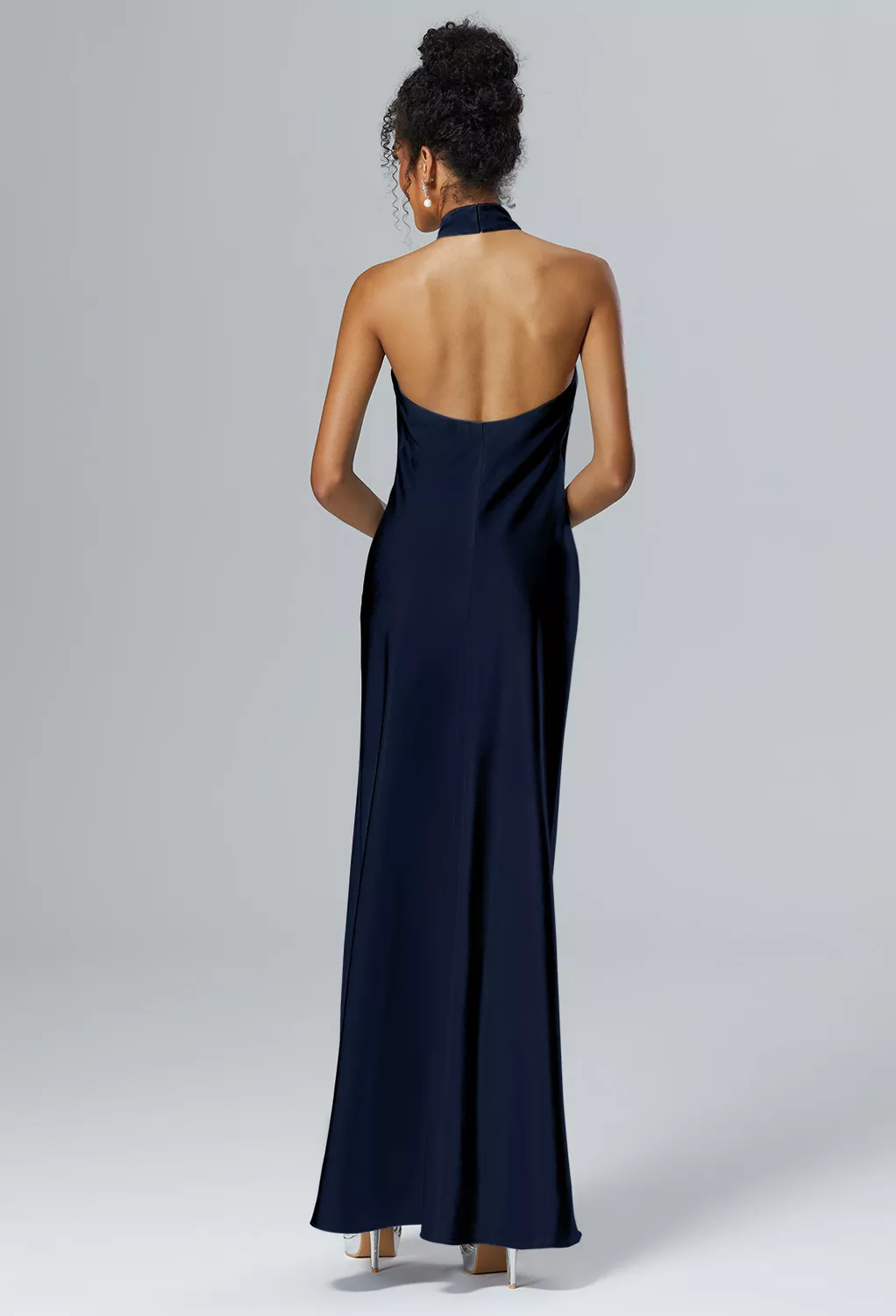 grace kelly blue chiffon dress designer Off Shoulder Navy Blue Mermaid Satin Cheap Long Custom Bridesmaid Dres –  MarryLover main image 0