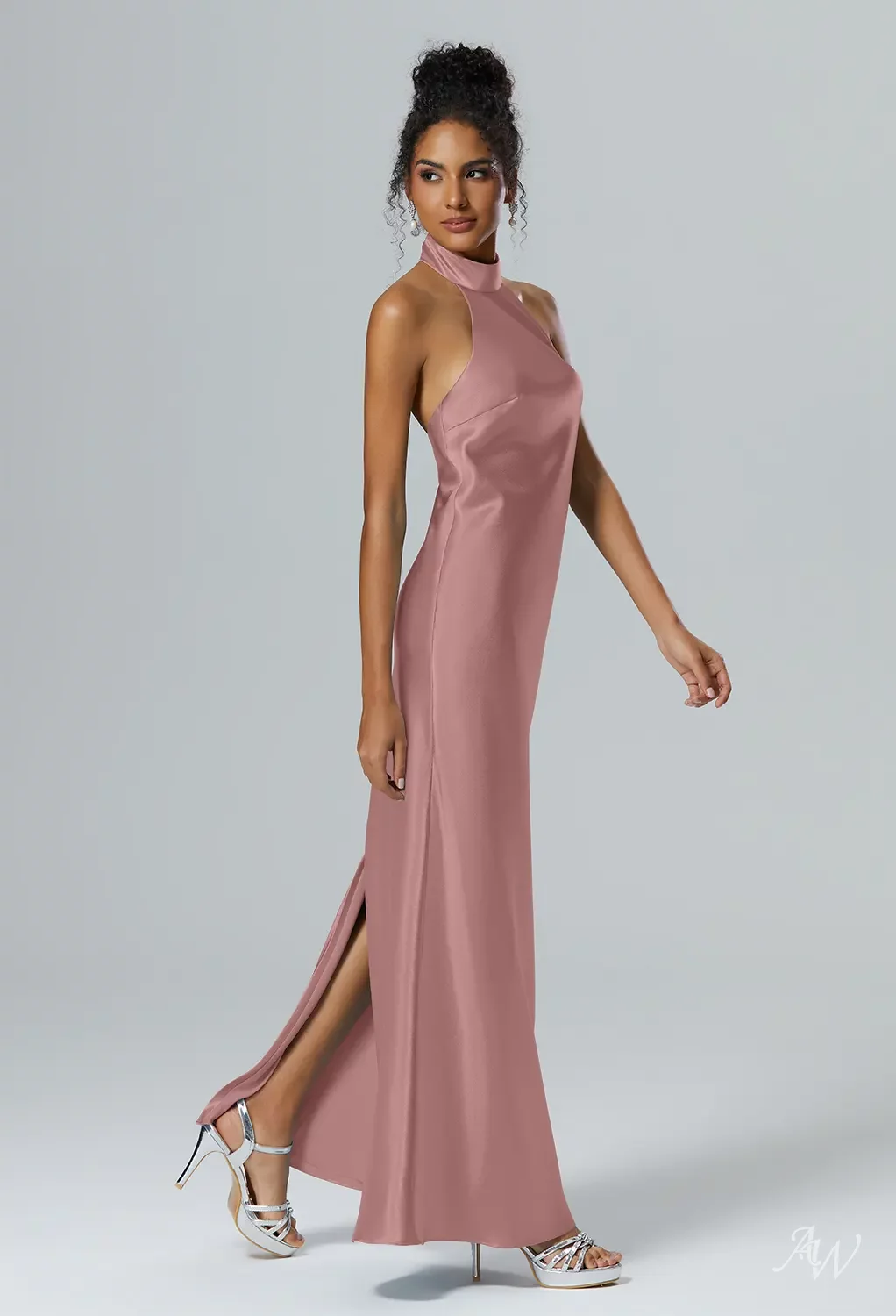 terracotta formal dresses AW.Bridal Bridesmaid Satin Charmeuse Mermaid Halter Neckline Ankle Length Sleeveless Backless Dress Muted Size 18 Collaboration Picks