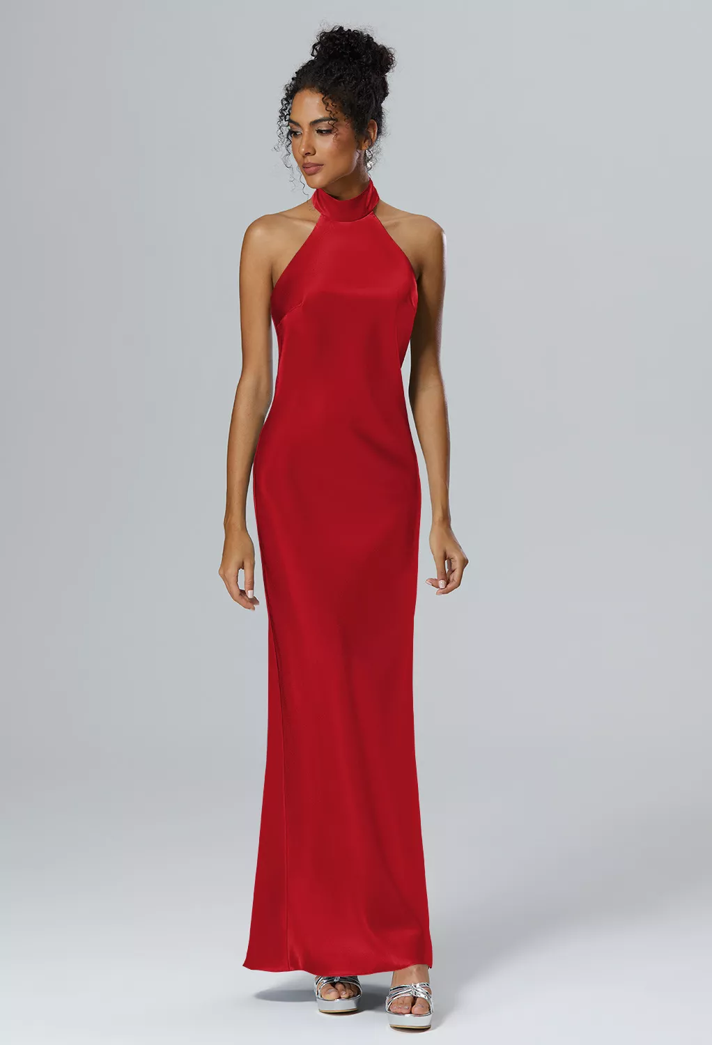 red satin bridesmaid dresses Simple v neck satin dark red long prom dress, red satin bridesmaid dre main image 1