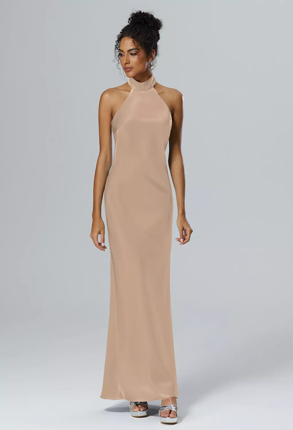 Taupe, Satin Charmeuse Long Bridesmaid Dresses | AW.Bridal