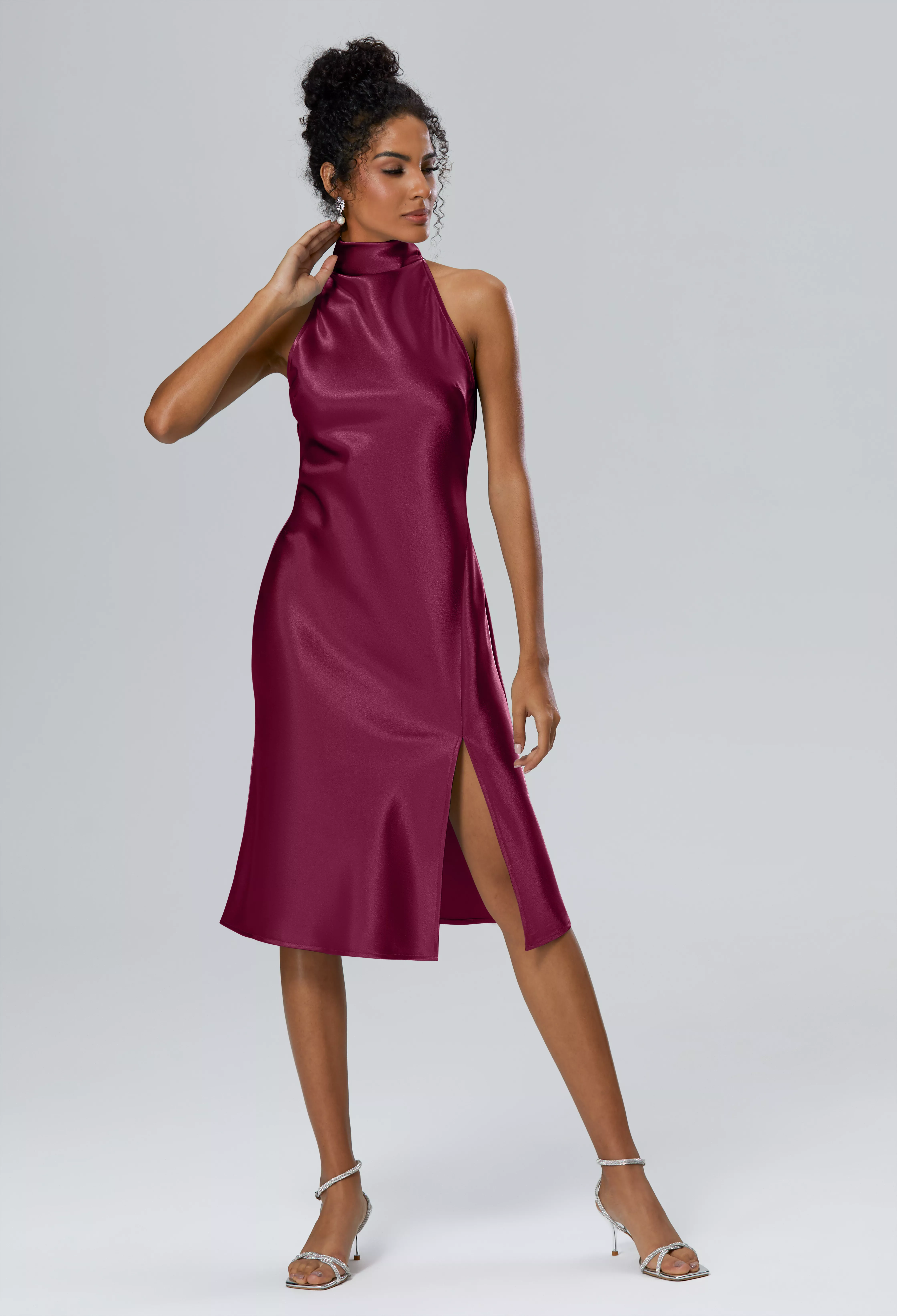 Burgundy, Halter Neckline Short Bridesmaid Dresses | AW.Bridal