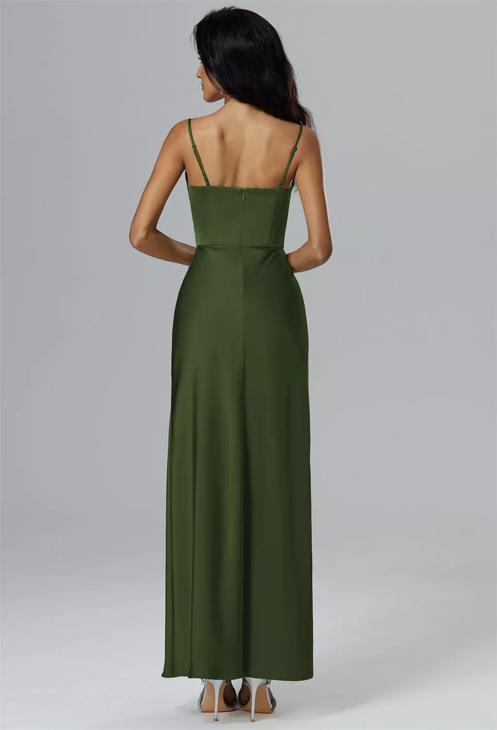 green dress for women for wedding Dark Green Prom Dresses V-Neck Puffy Sleeves A-Line Evening