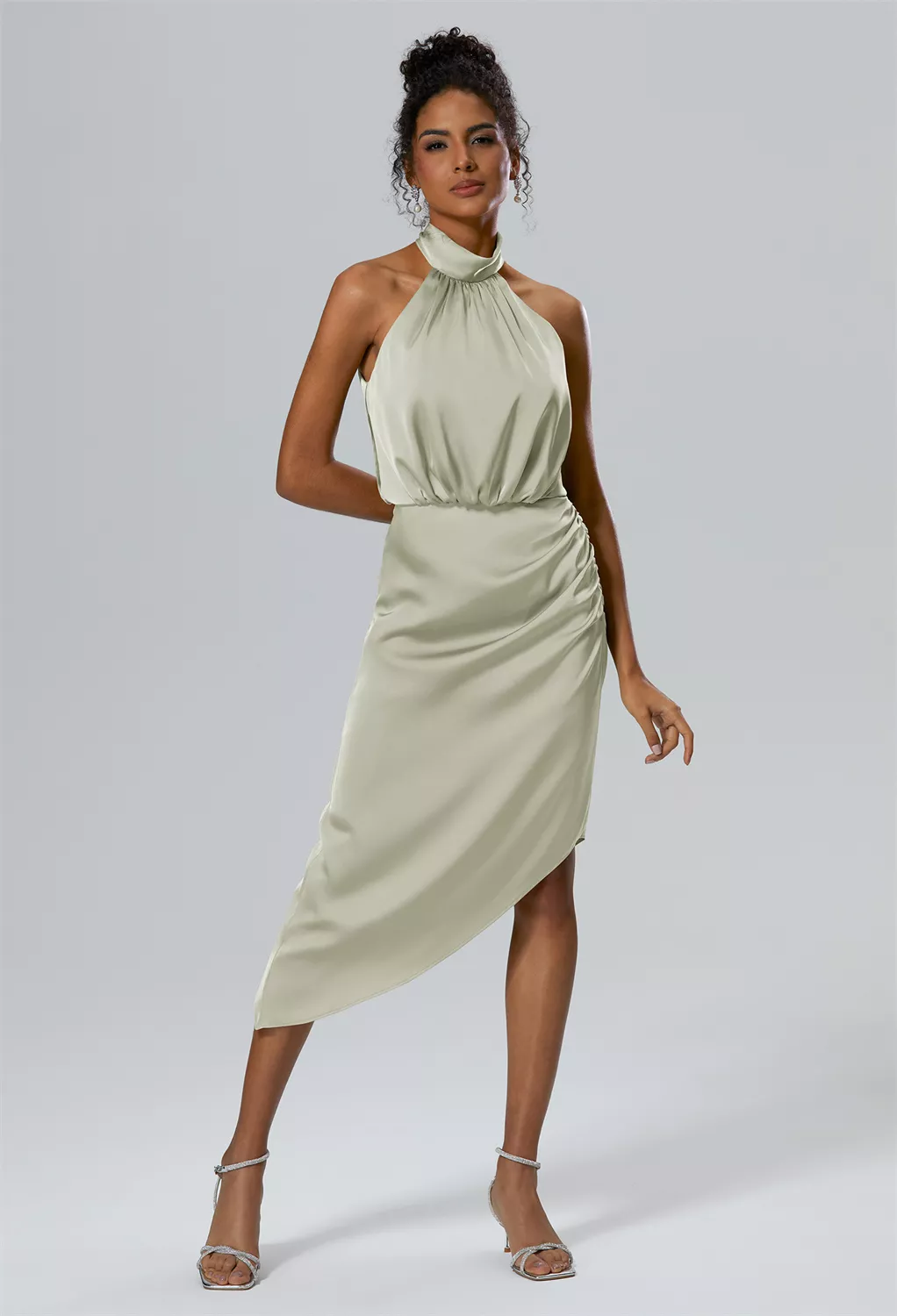 sage green midi dresses Pontee One Shoulder Pleated Midi Dress - Sage Green main image 0