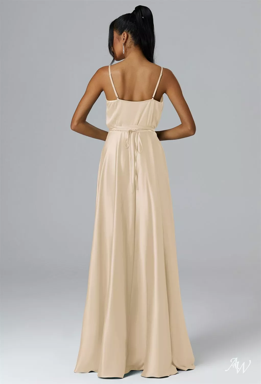 champagne bridesmaid dresses long Long Halter Prom Dress with Back Tie main image 0