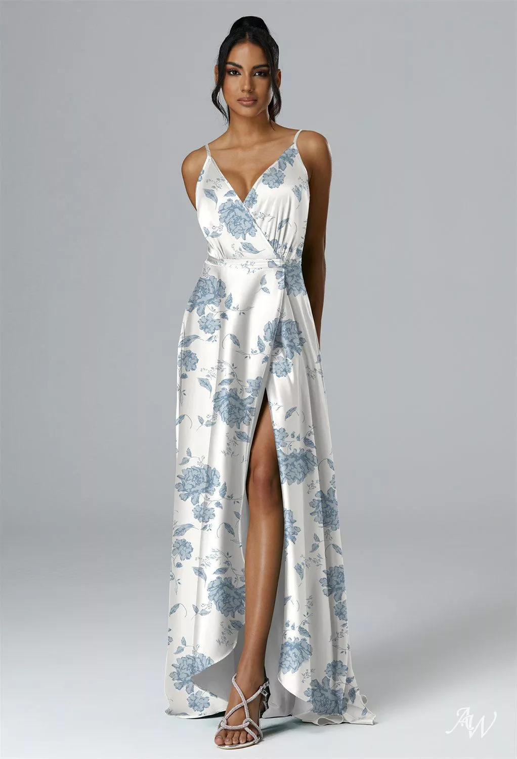 dusty blue floral bridesmaid dress AW.Bridal A-line V-Neck Floor Length Sleeveless Spaghetti Straps Satin Ruching Split Dresses Floral Peonies Size 6 Asymmetric knit maxi dress published_date:2026-05-20T22:49:23Z Rush orders (within two Taille:23 (2-3y)