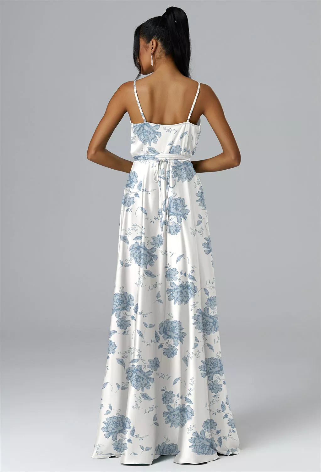 princess polly baby blue dress Zapaka Women Eucalyptus Long Bridesmaid Dress with Lace-up Back A Line V  Neck Pleated Chiffon Wedding Party Dress – ZAPAKA UK main image 0