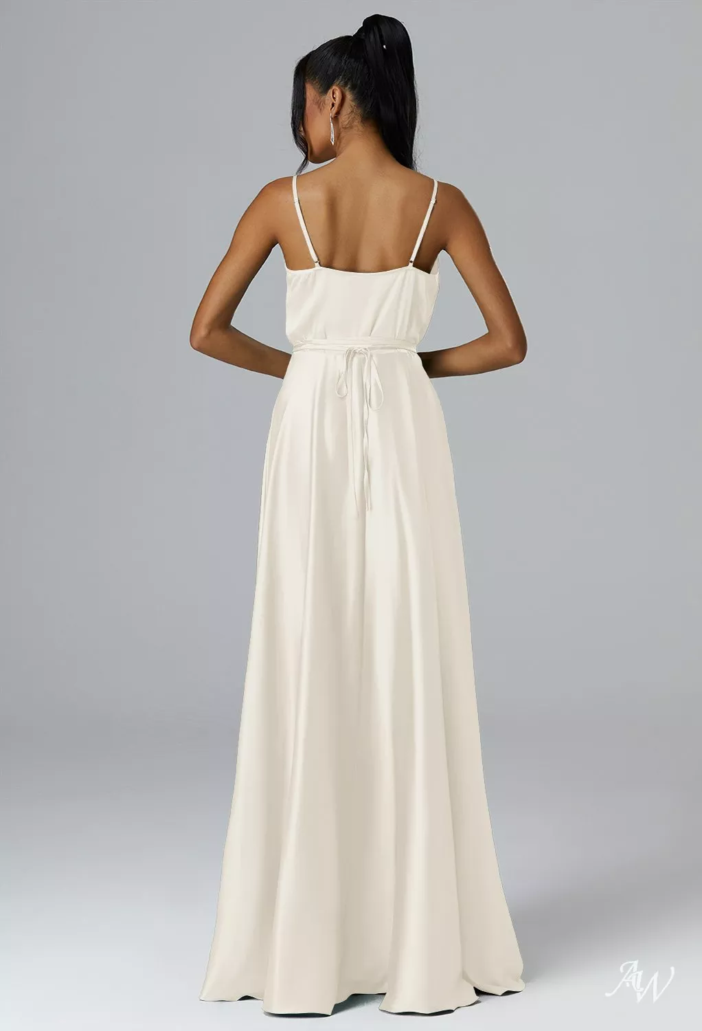 AW Sage Dress, Mottled Moss Green Satin Charmeuse Floor Length V-Neck Bridesmaid  Dresses | AW.Bridal