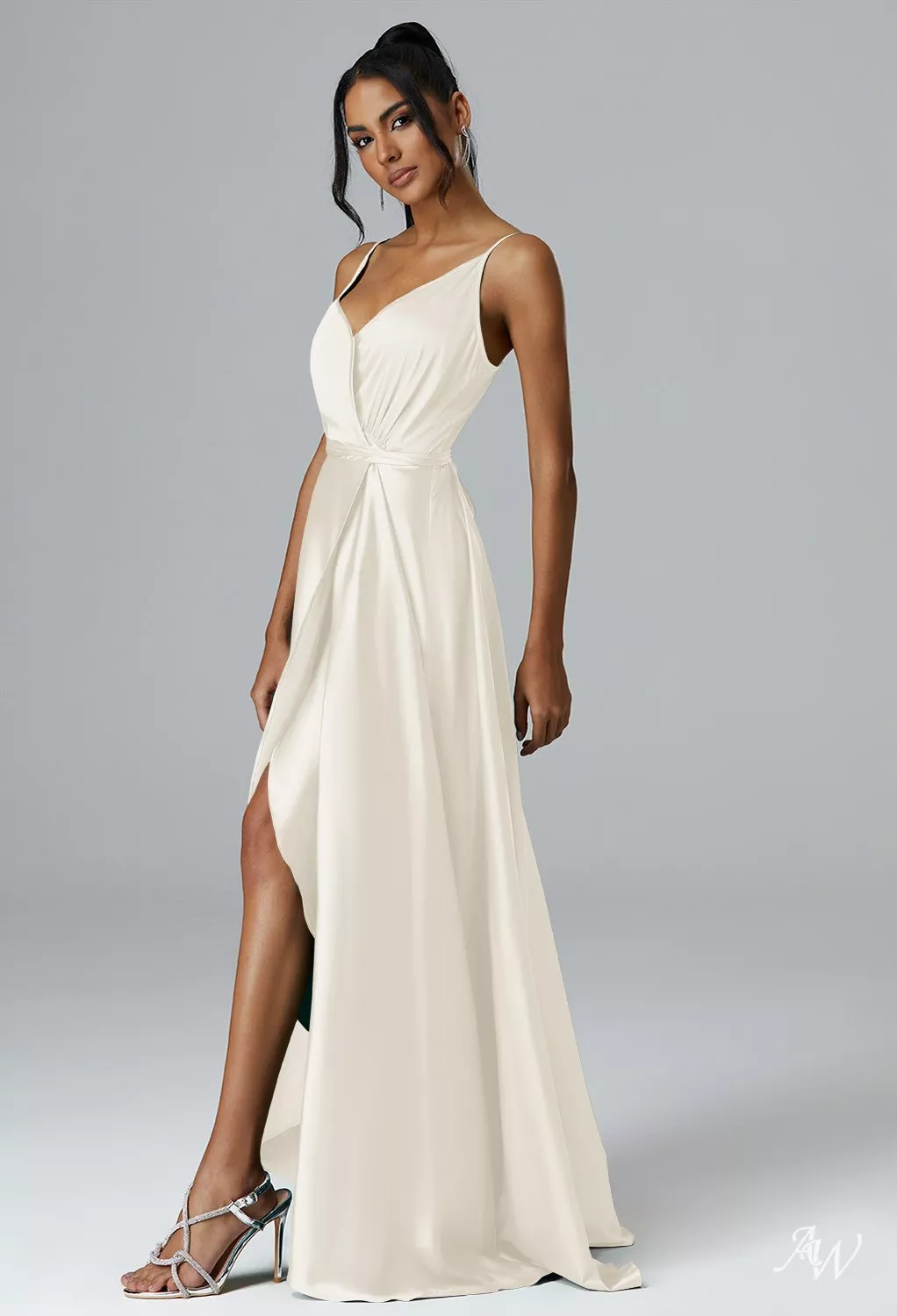 blue dress for baby girl Simple Halter Sleeveless A-line Off White Long Bridesmaid Dress, BG230   DaintyBridal