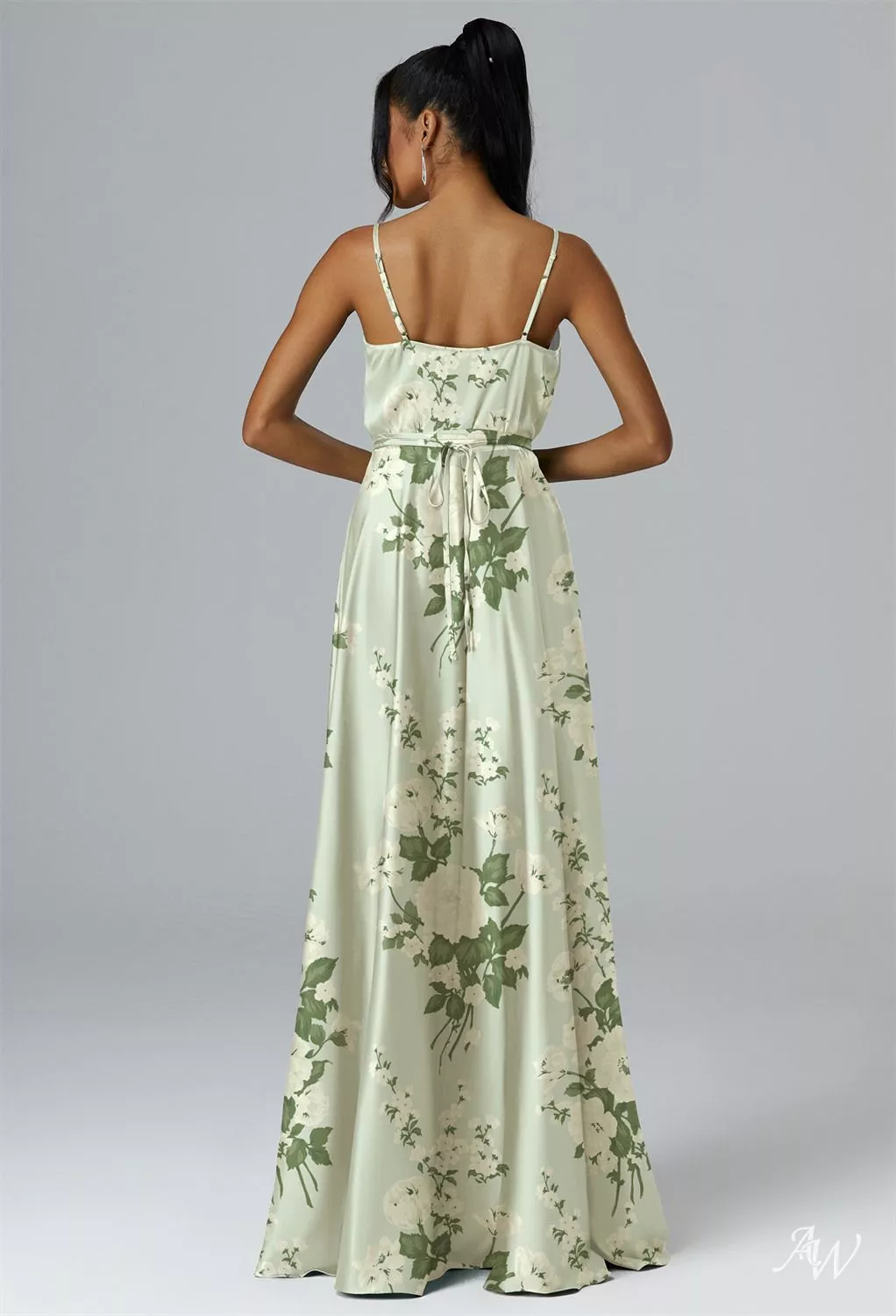 AW Sage Satin Charmeuse Mottled Moss Green Bridesmaid Dresses | AW.Bridal