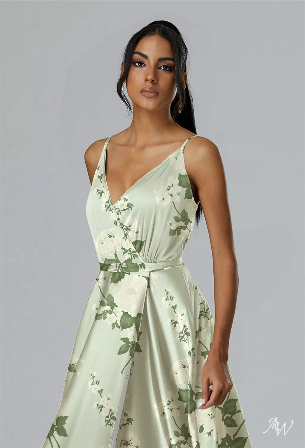 slim fit dress slacks Wedtrend Women Sage Green Prom Dress with Slit A Line Halter Corset Long Satin Convertible Wedding Guest Dress Dress with Keyhole, Sage Green / US18W main image 1