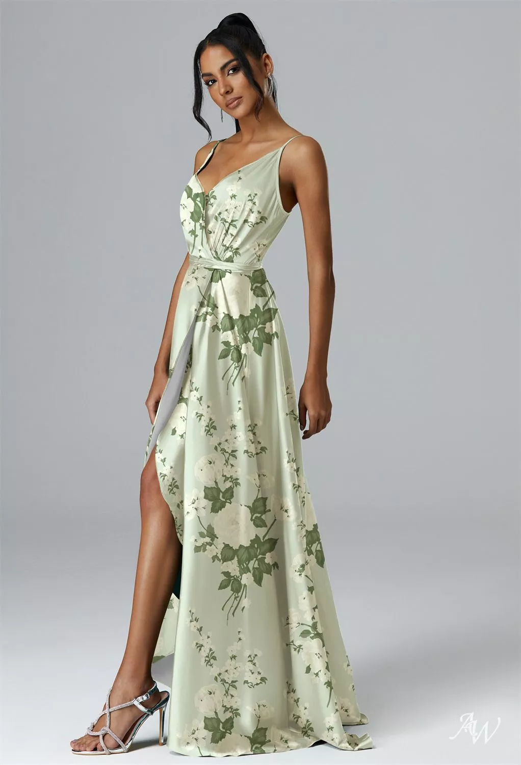 open lace back dress Olive Green Satin Mermaid Bridesmaid Dresses – Lisposa main image 1