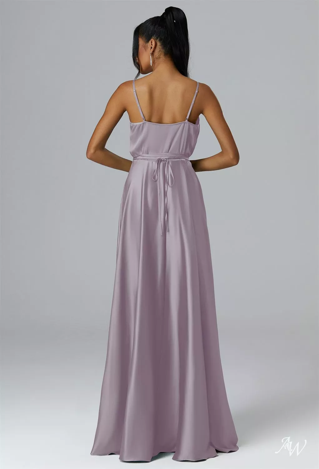 AW Sage Dress, Mottled Moss Green Satin Charmeuse Floor Length V-Neck Bridesmaid  Dresses | AW.Bridal