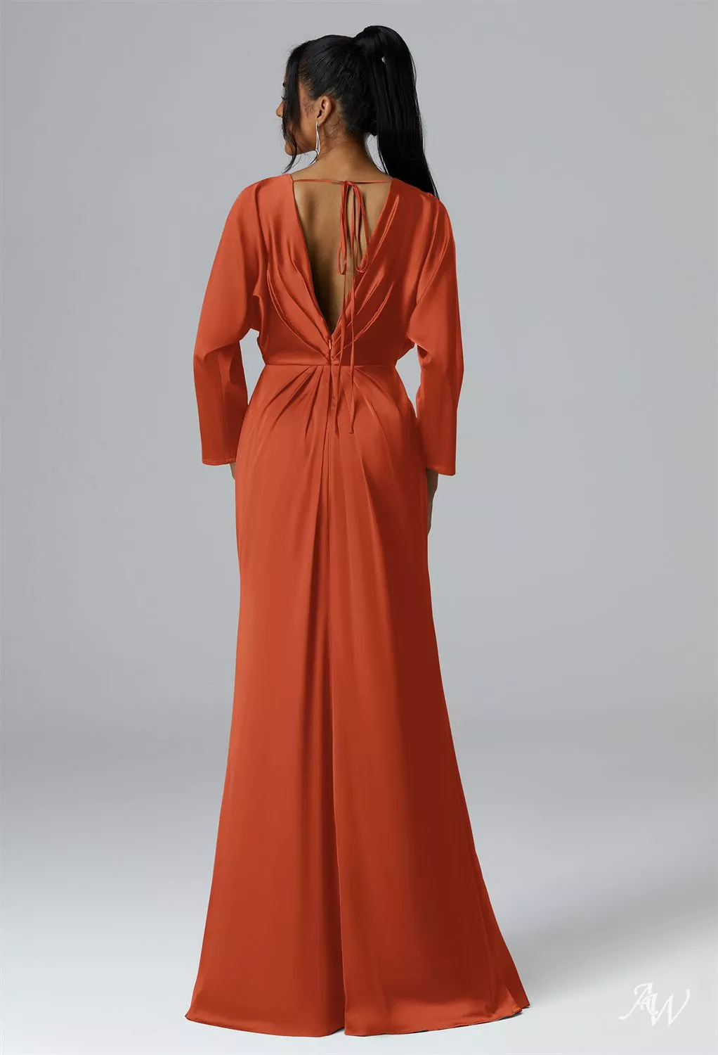 bridesmaid dresses tangerine AW.Bridal A-line V-Neck Floor Length Long Sleeves Satin Long Dress Size 8 Chest size:38 quality satin charmeuse Bamba swim white halter womens cosplay costumes