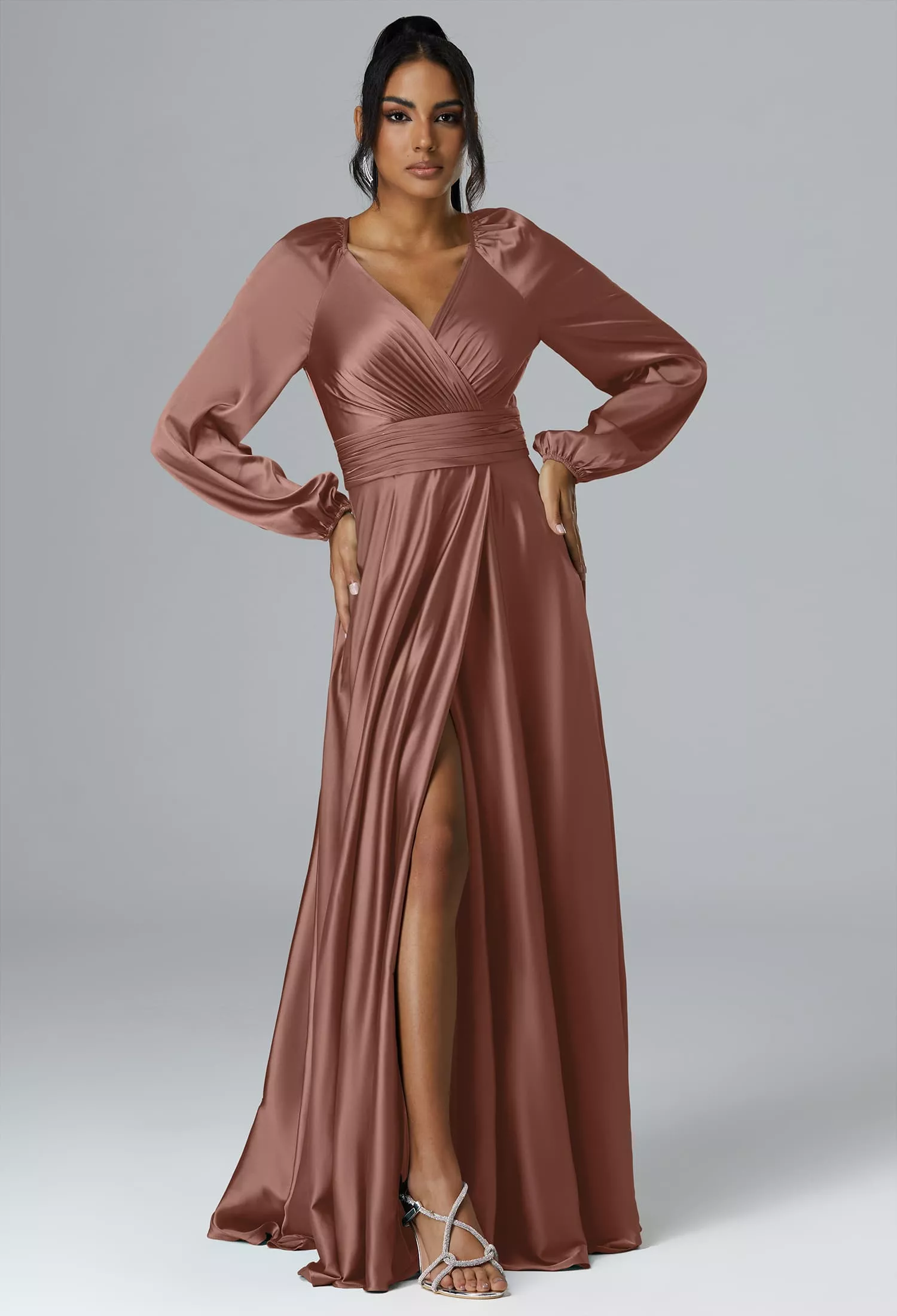 strapless open back dress Balloon Sleeve Chiffon Maxi Dress - Blush Pink main image 1