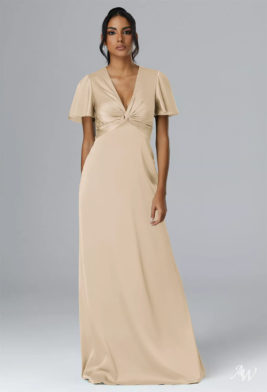 champagne v neck bridesmaid dresses Long V Neck Chiffon Split Bridesmaid Dresses – Lisposa main image 1
