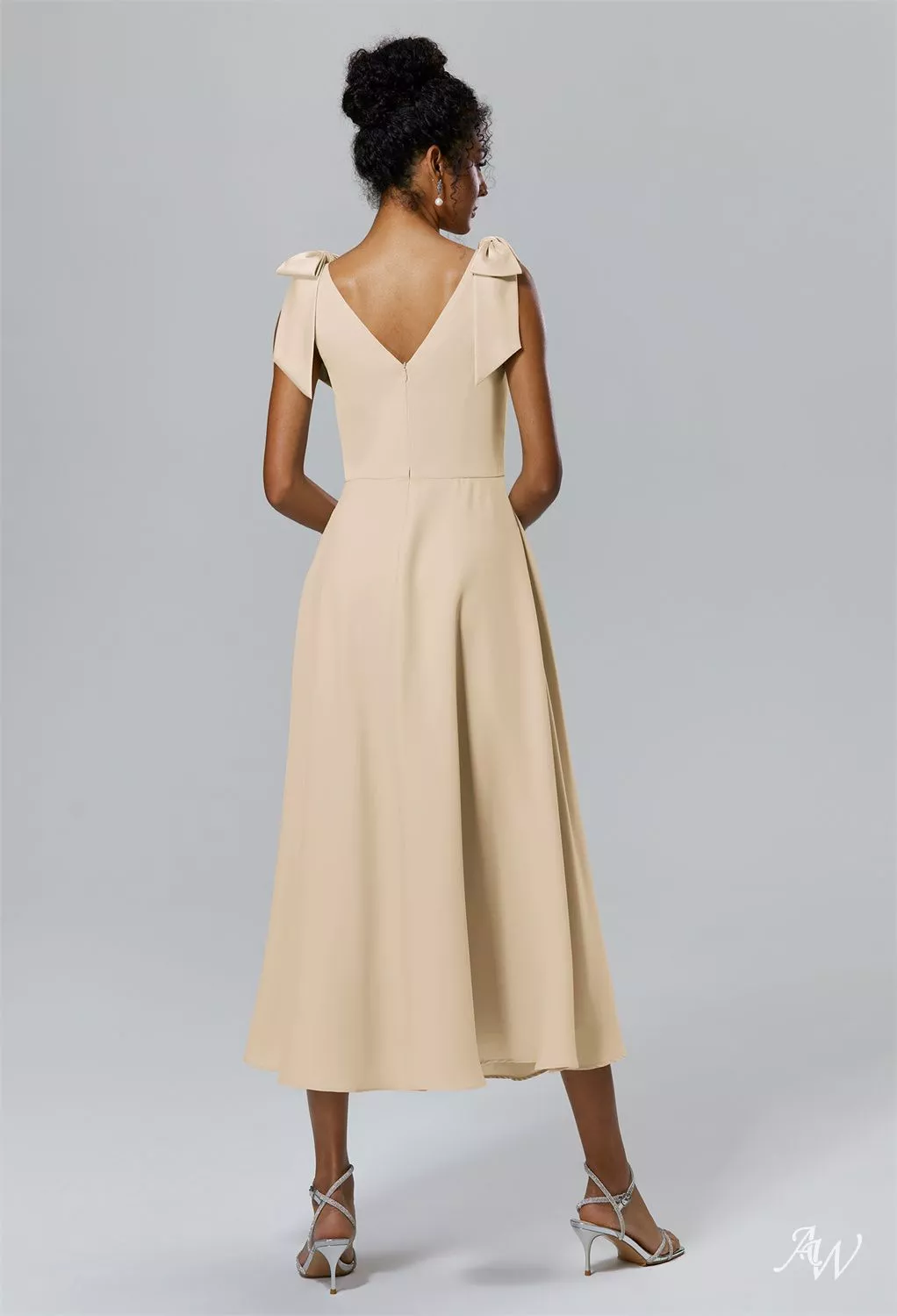 champagne tea length bridesmaid dress Veaul 2026 Modest Simple Champagne Bow Bridesmaid Dresses 2021 A-Line Princess Short Sleeve Wedding
